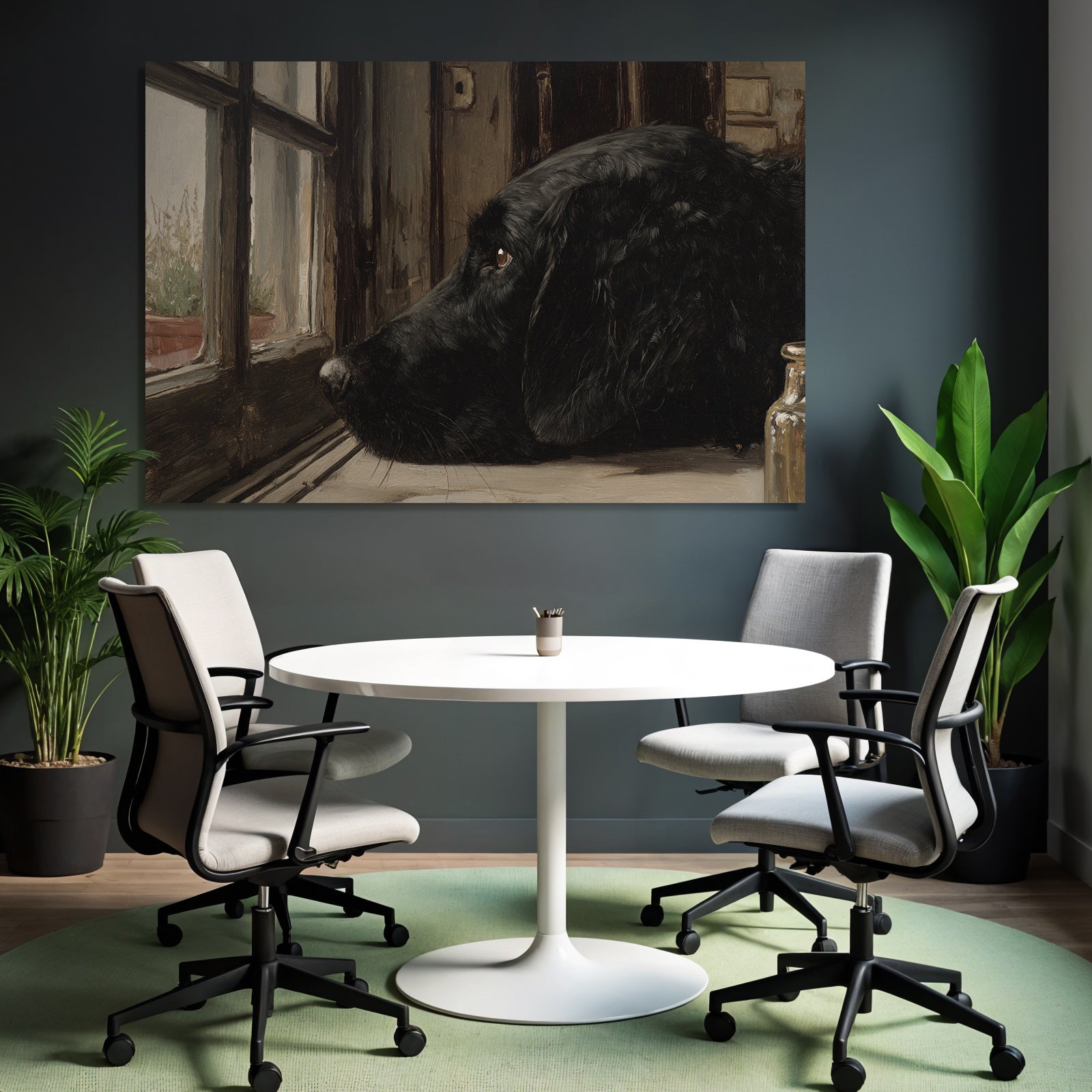 Schwarzer Hund Am Fenster Nachdenklich Und Ruhend