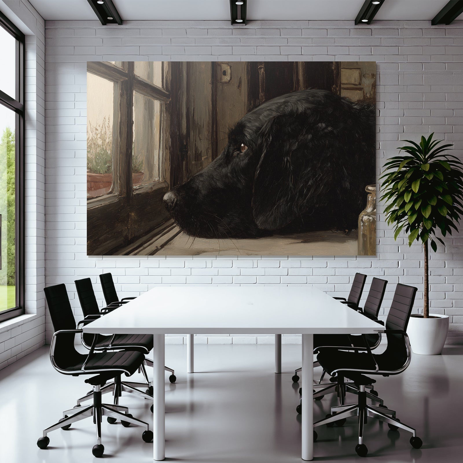 Schwarzer Hund Am Fenster Nachdenklich Und Ruhend