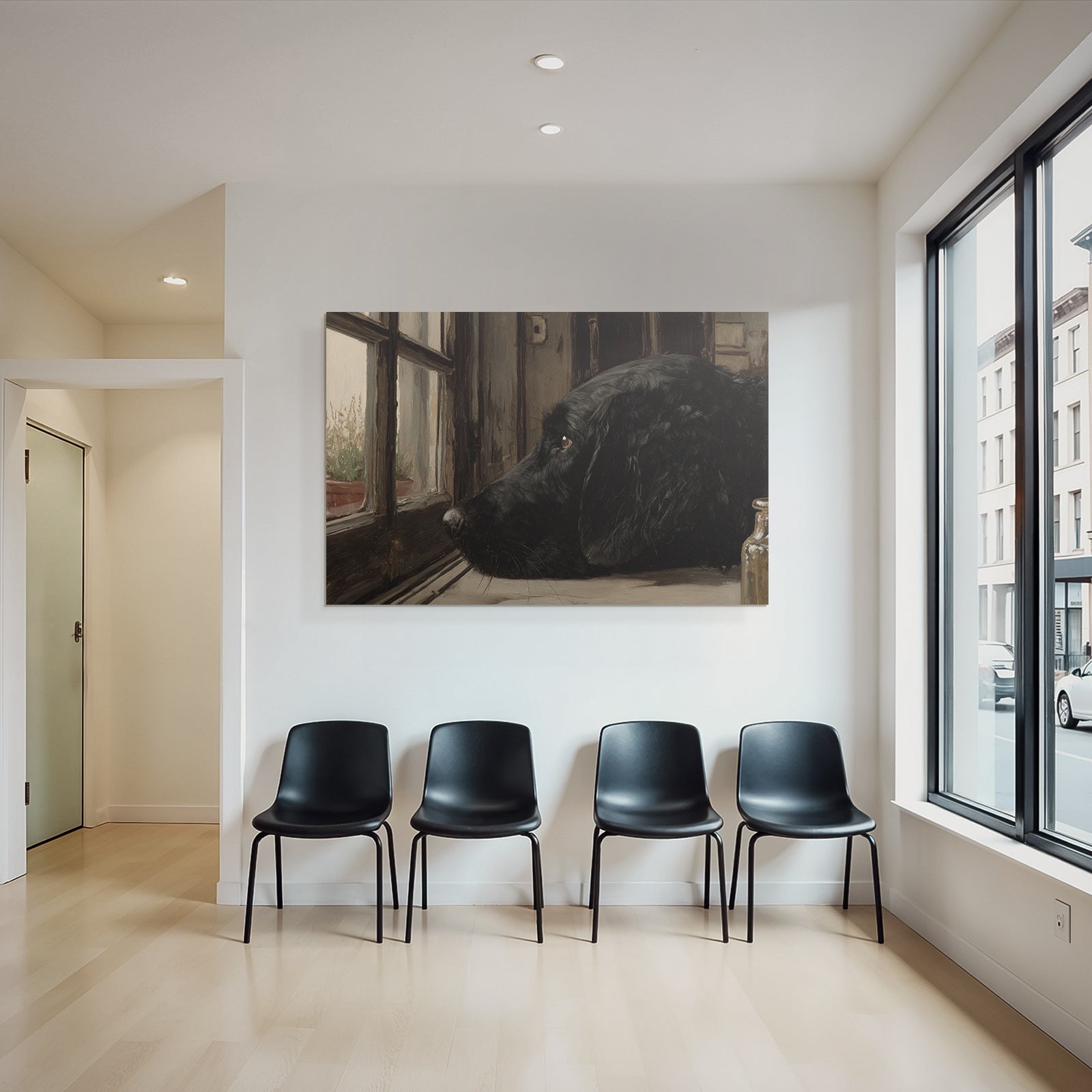 Schwarzer Hund Am Fenster Nachdenklich Und Ruhend