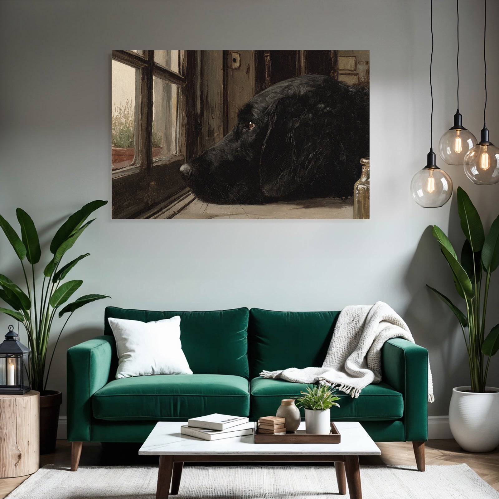 Schwarzer Hund Am Fenster Nachdenklich Und Ruhend