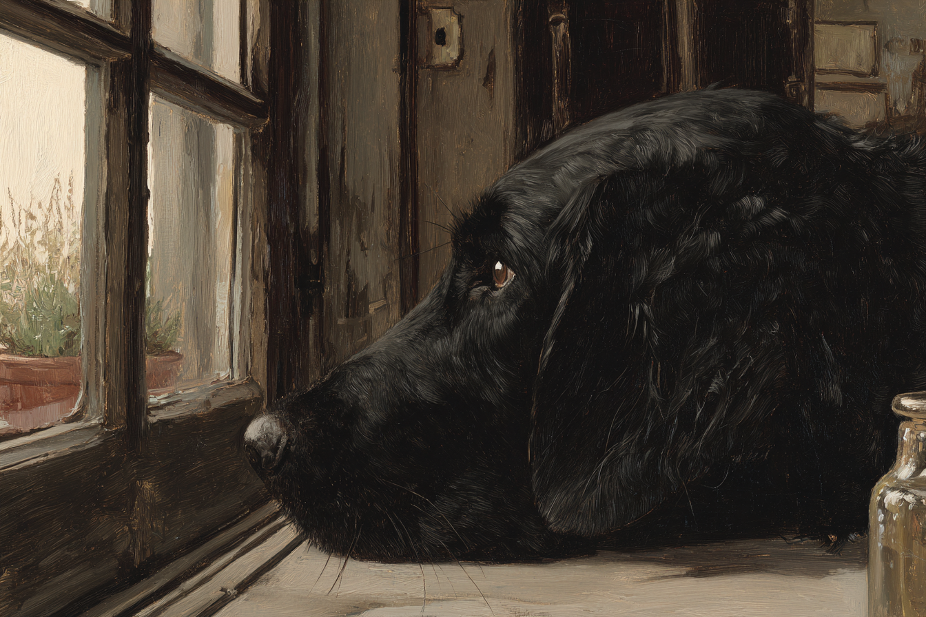 Schwarzer Hund Am Fenster Nachdenklich Und Ruhend | Katzen und Hunde | Tiere