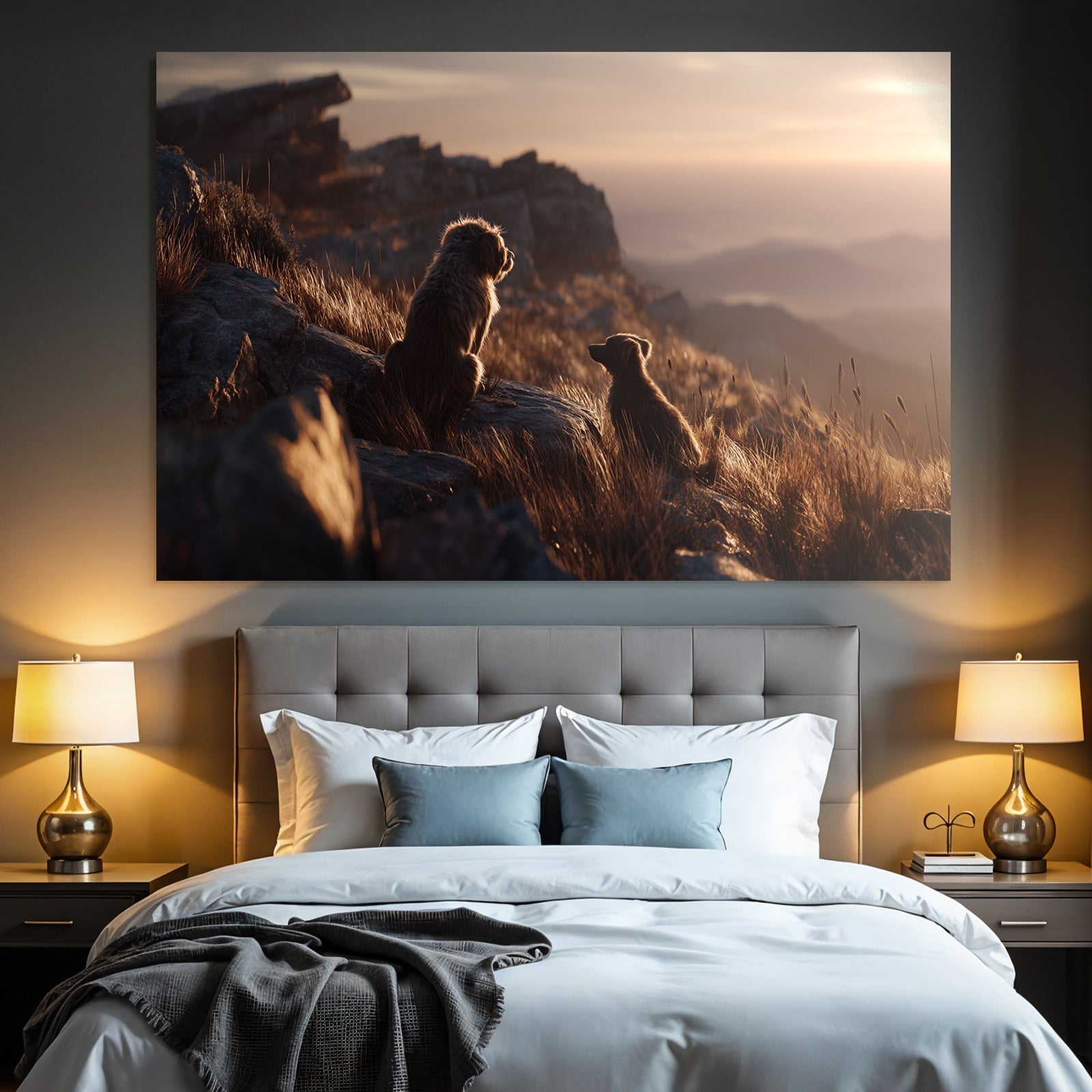 Sitzen Auf Felsen Im Sonnenuntergang Mit Blick Auf Berge