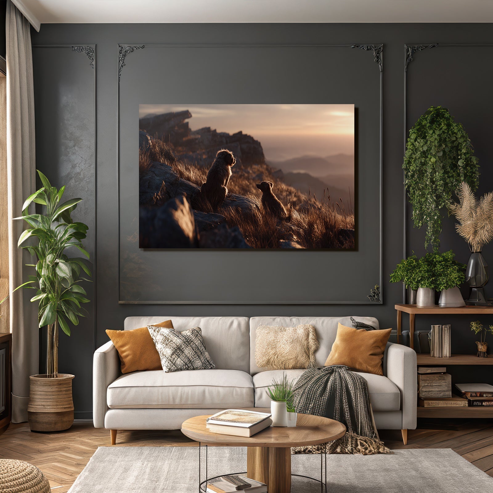 Sitzen Auf Felsen Im Sonnenuntergang Mit Blick Auf Berge