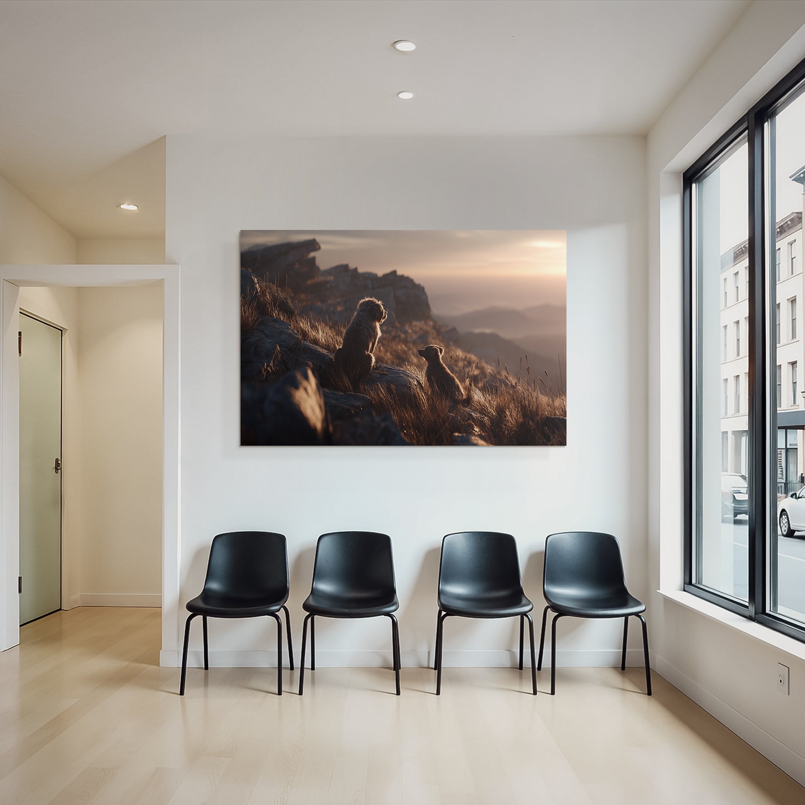 Sitzen Auf Felsen Im Sonnenuntergang Mit Blick Auf Berge