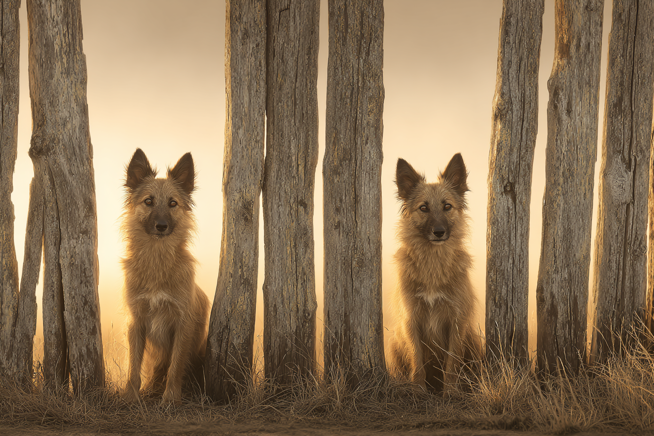 Sitzen Zwischen Holzpfählen Im Warmen Licht | Katzen und Hunde | Tiere