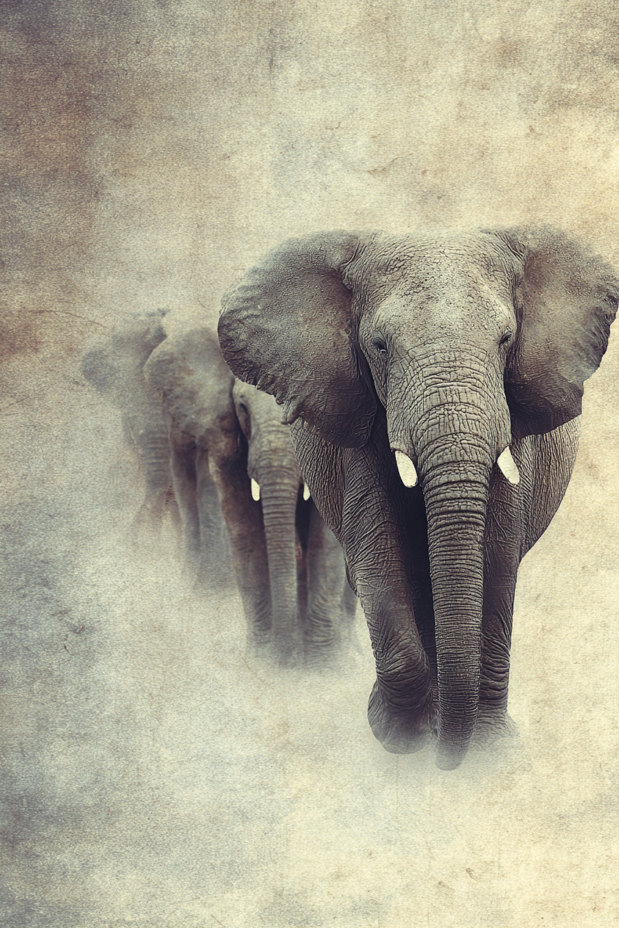 Elefanten In Reihe Stilisiert Kraft Und Anmut | Safari und Wildtiere | Tiere