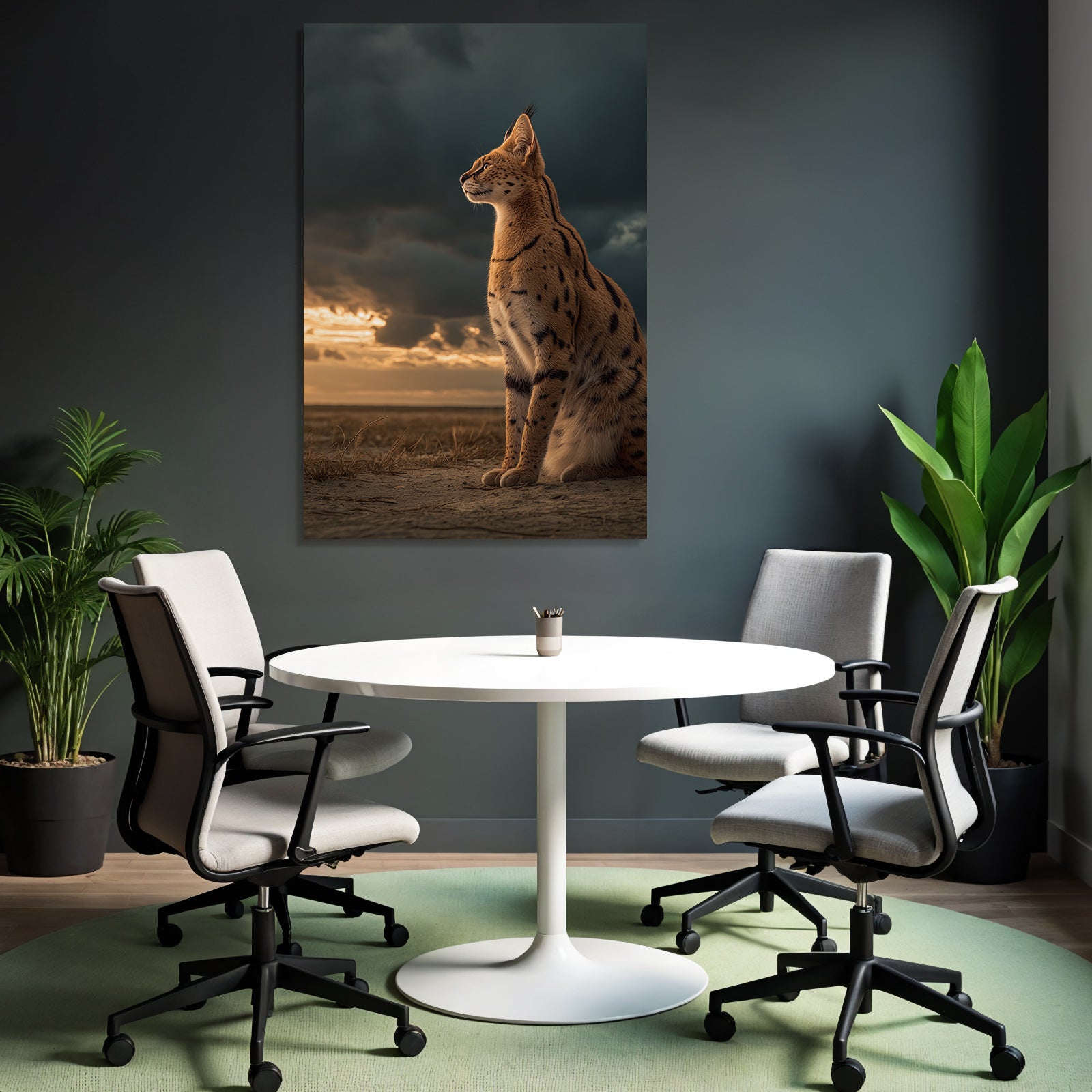 Serval In Der Savanne Mit Drama Gesamt Himmel