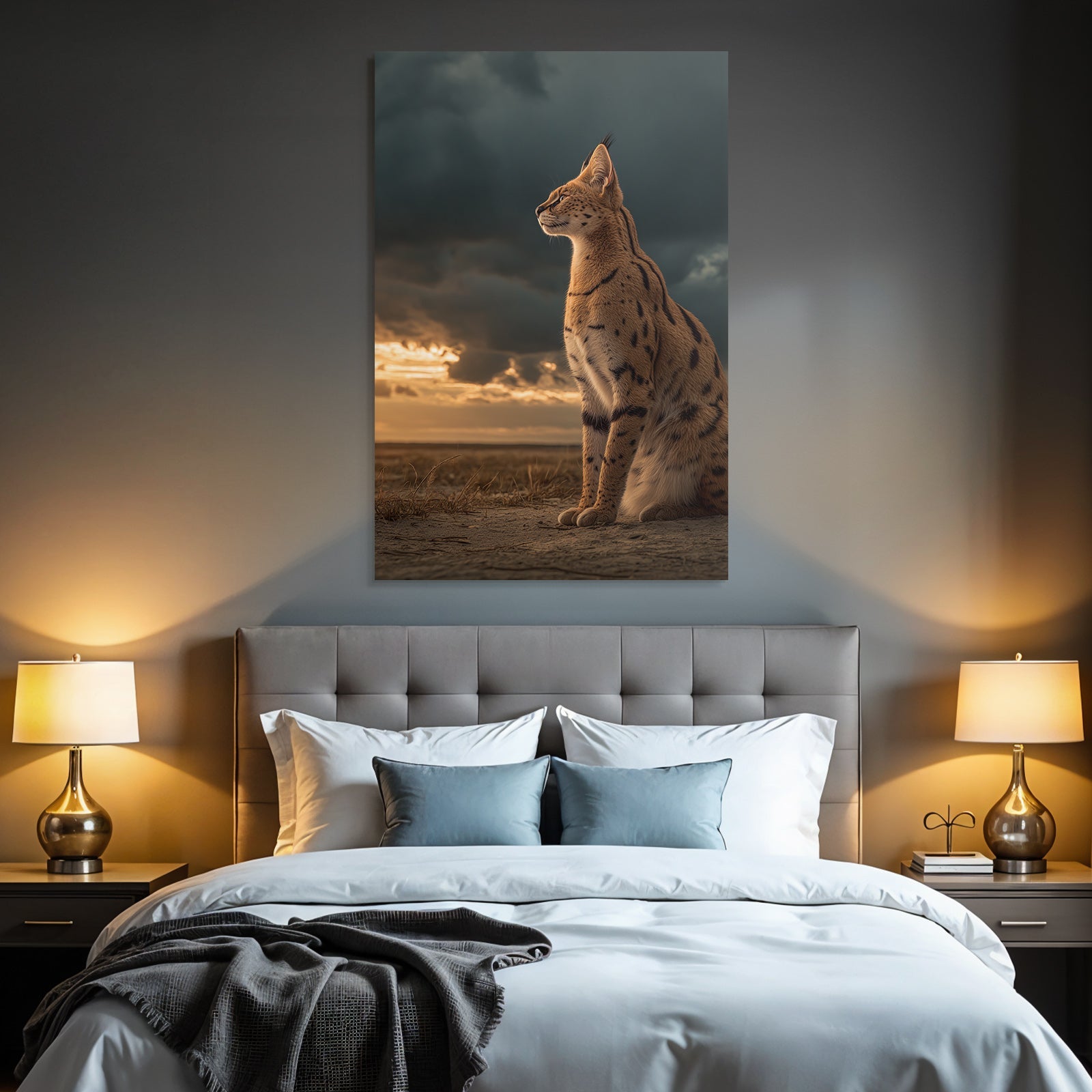 Serval In Der Savanne Mit Drama Gesamt Himmel