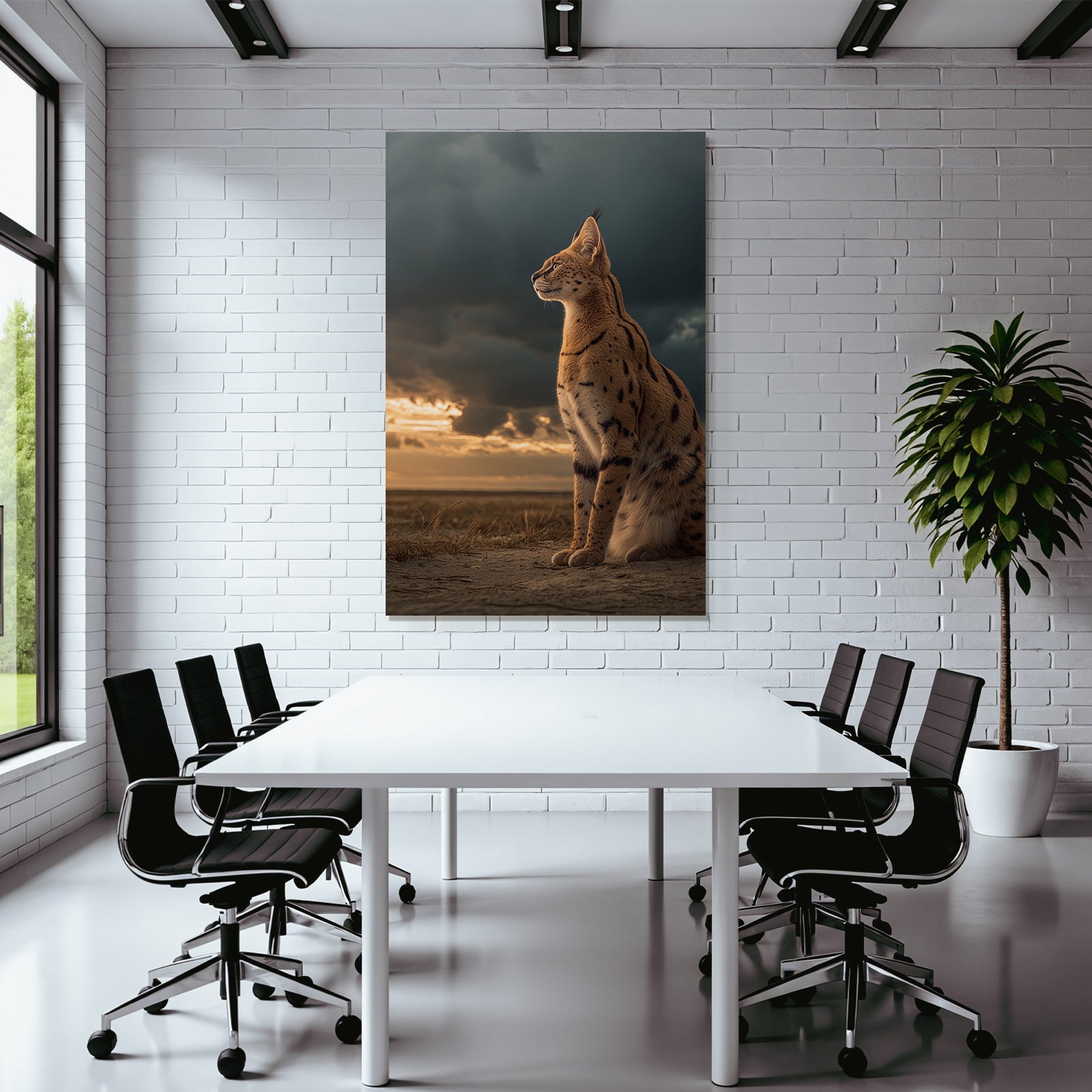 Serval In Der Savanne Mit Drama Gesamt Himmel