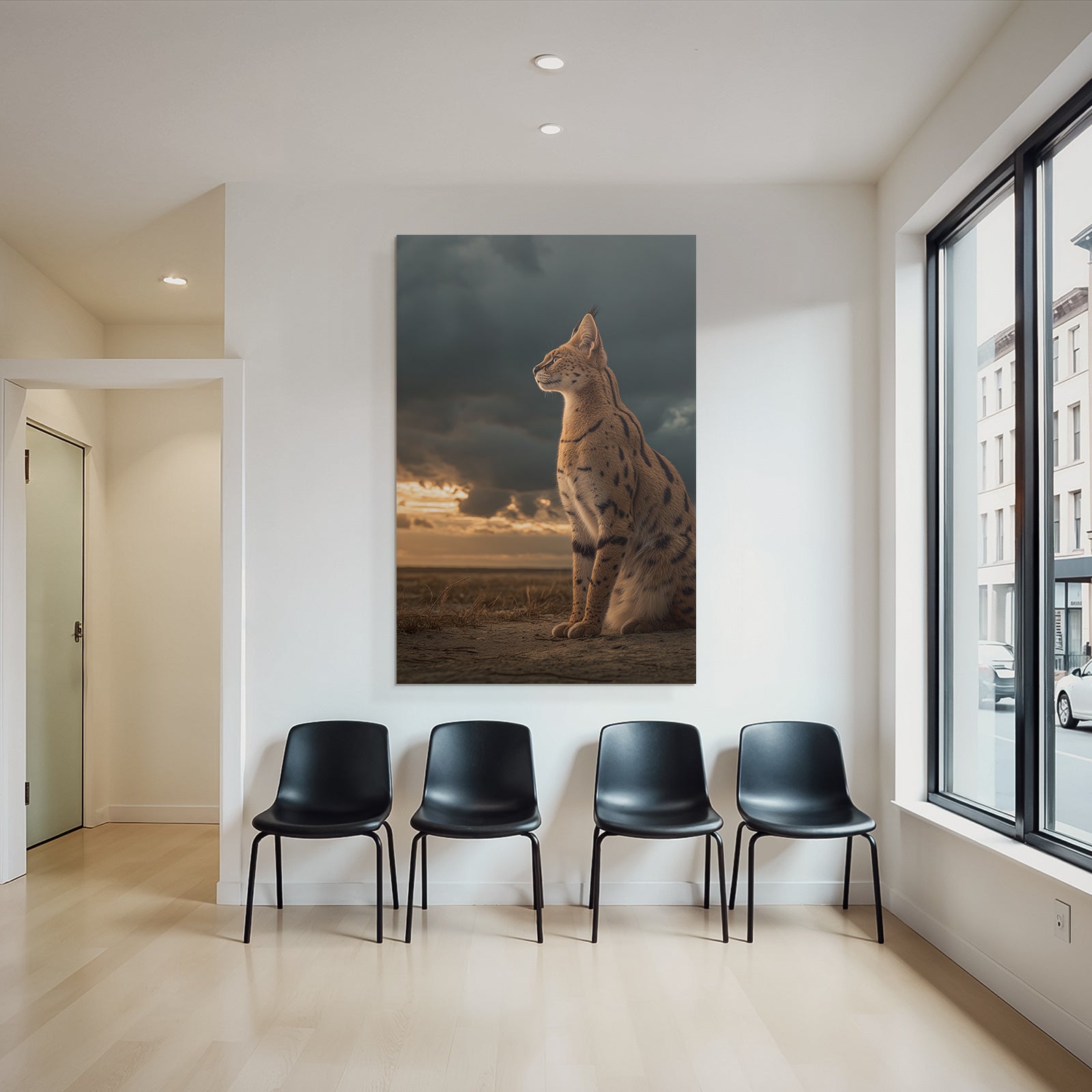 Serval In Der Savanne Mit Drama Gesamt Himmel