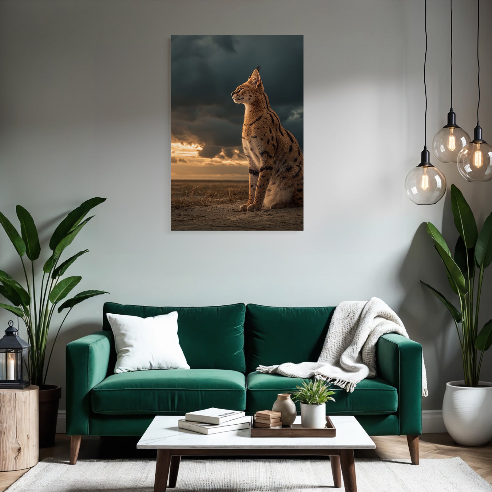 Serval In Der Savanne Mit Drama Gesamt Himmel