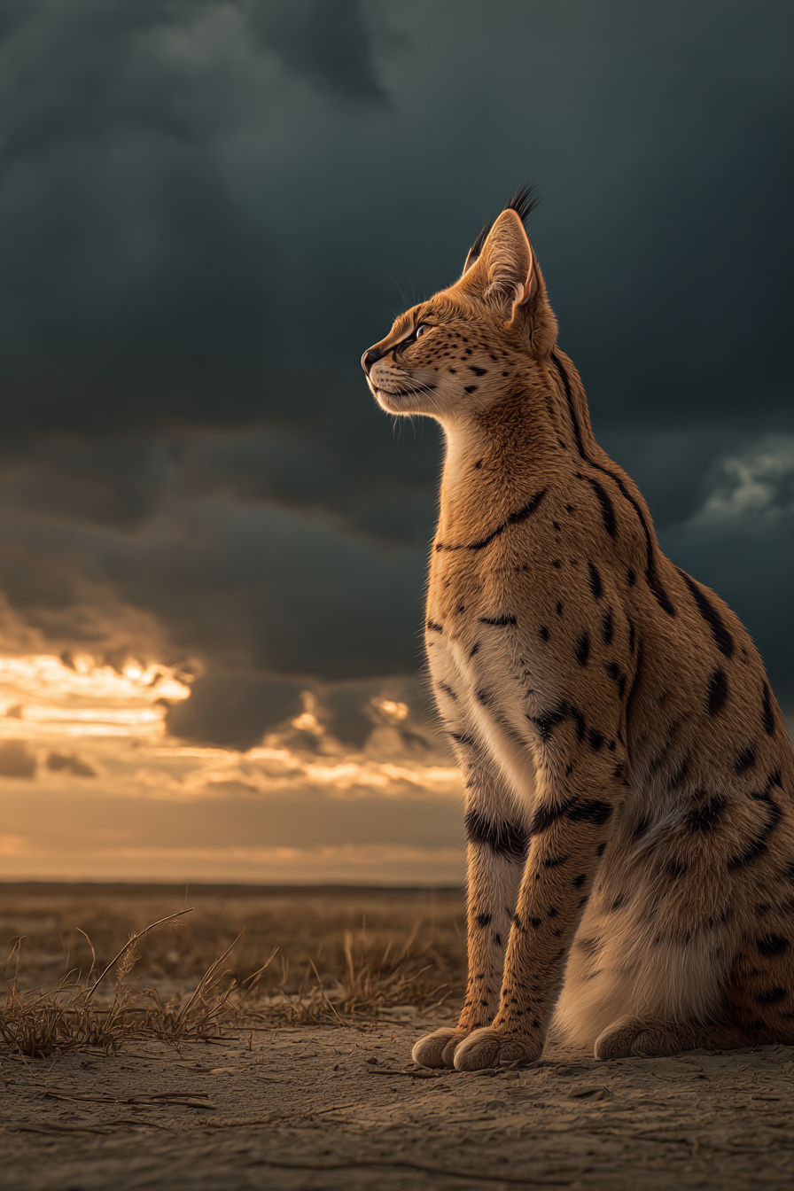 Serval In Der Savanne Mit Drama Gesamt Himmel | Safari und Wildtiere | Tiere