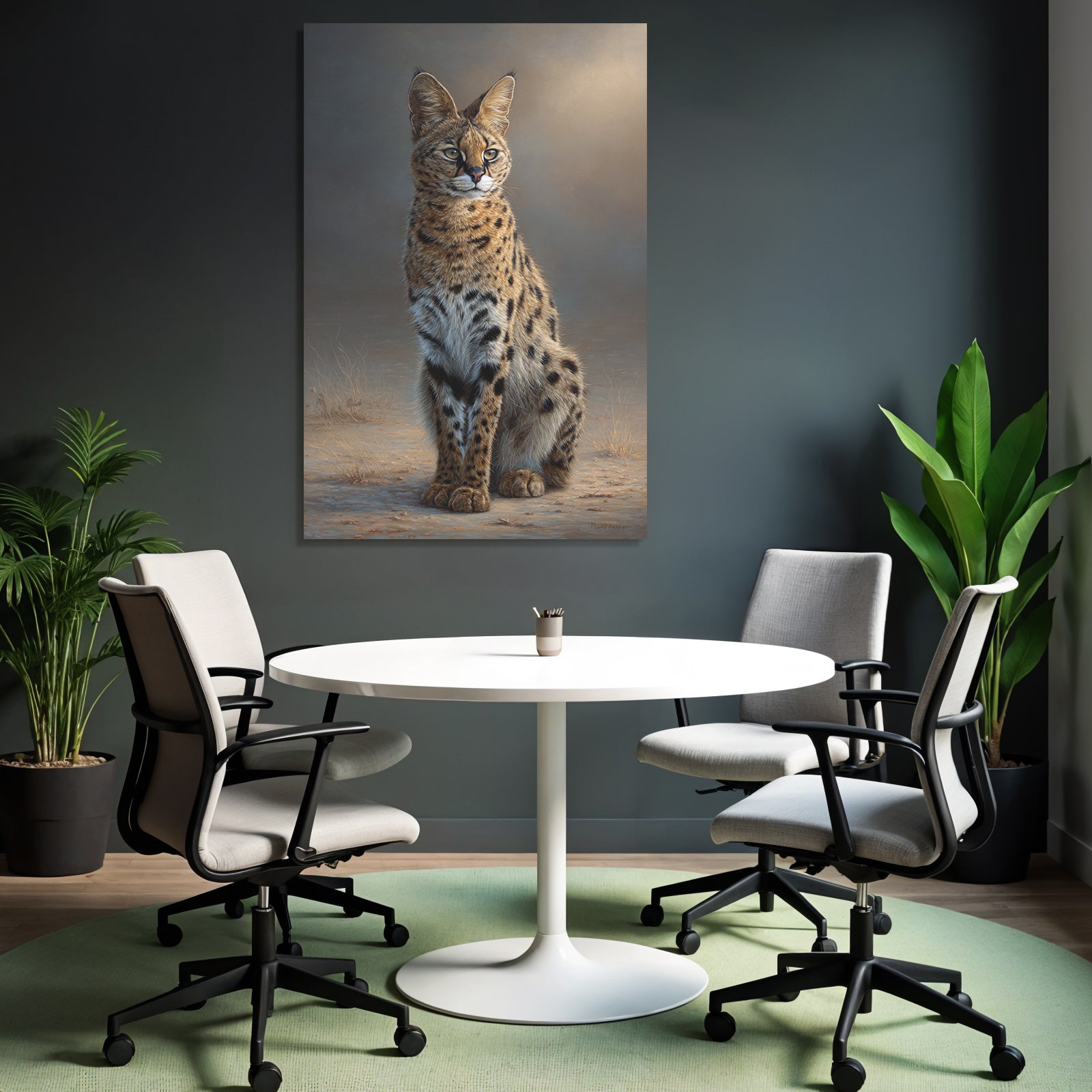 Serval Wildkatze Afrika Mit Stellen Und Grossen Ohren