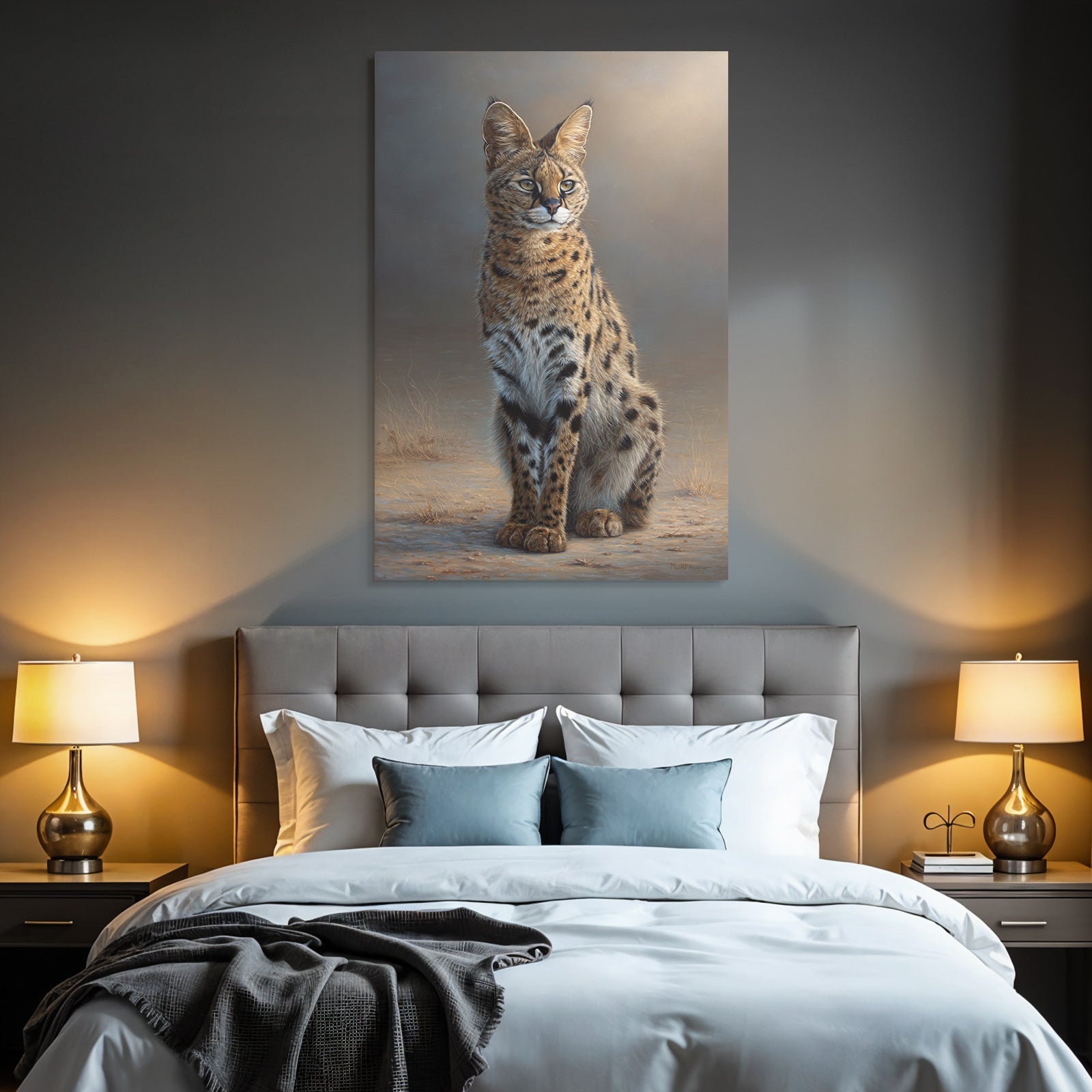 Serval Wildkatze Afrika Mit Stellen Und Grossen Ohren