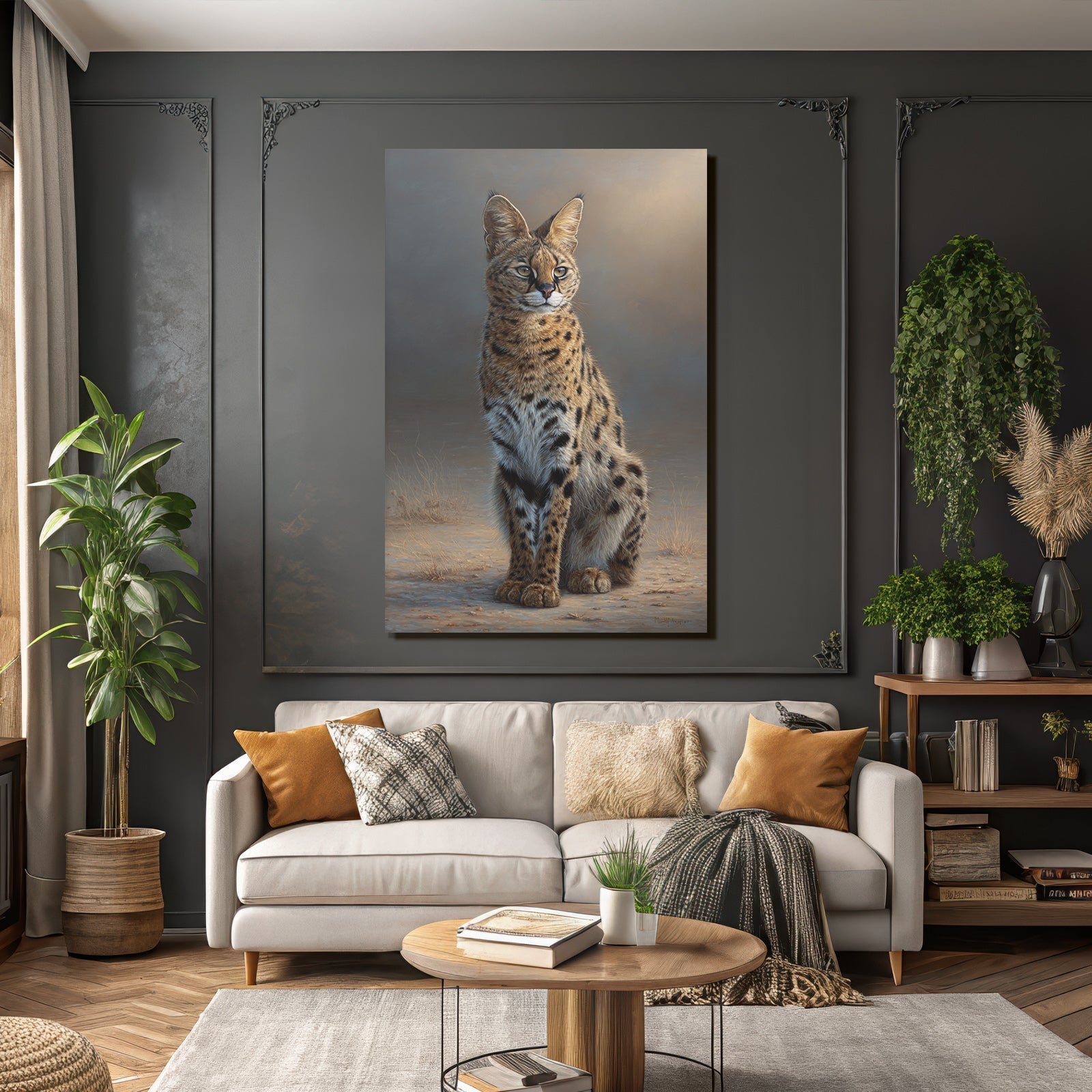 Serval Wildkatze Afrika Mit Stellen Und Grossen Ohren