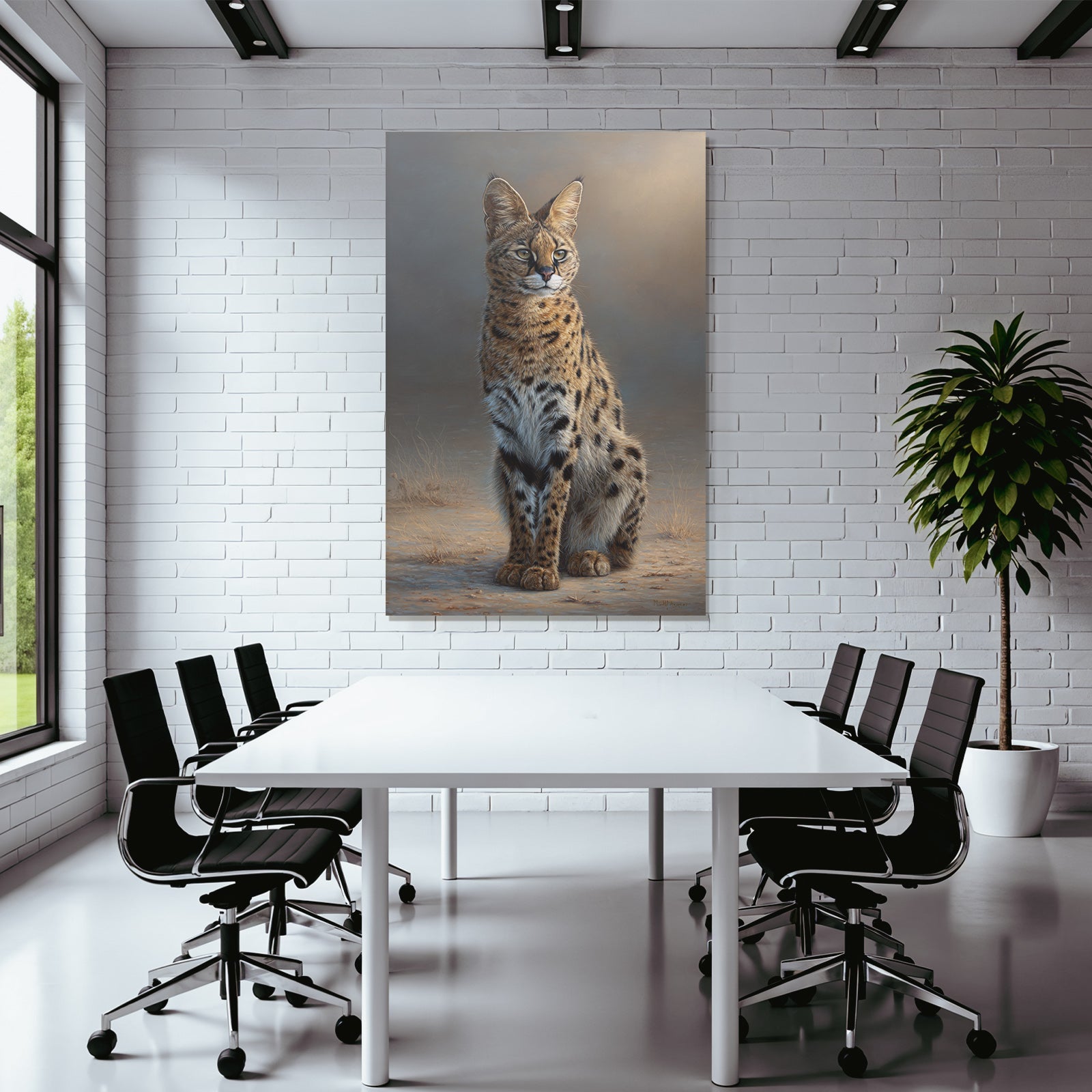 Serval Wildkatze Afrika Mit Stellen Und Grossen Ohren
