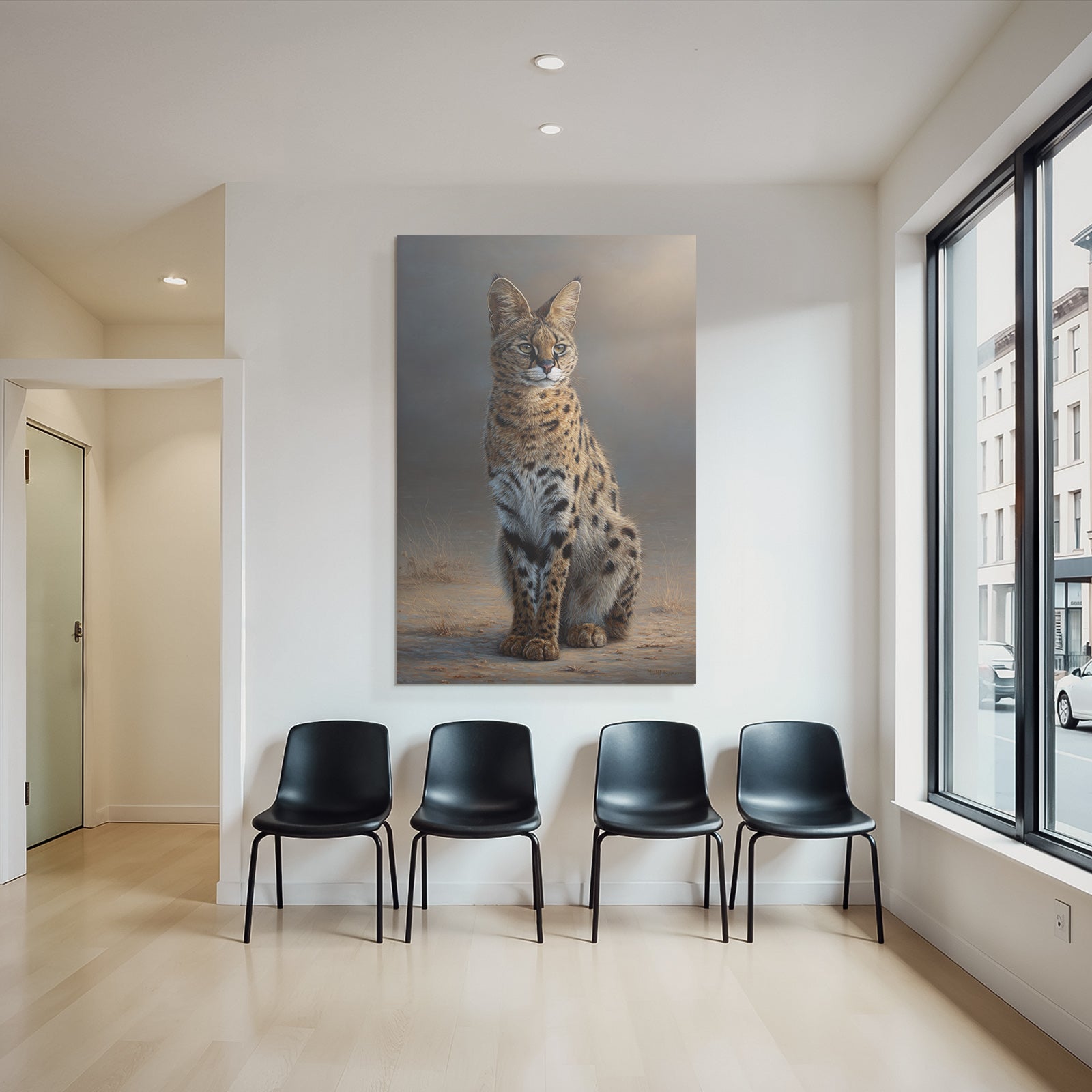 Serval Wildkatze Afrika Mit Stellen Und Grossen Ohren