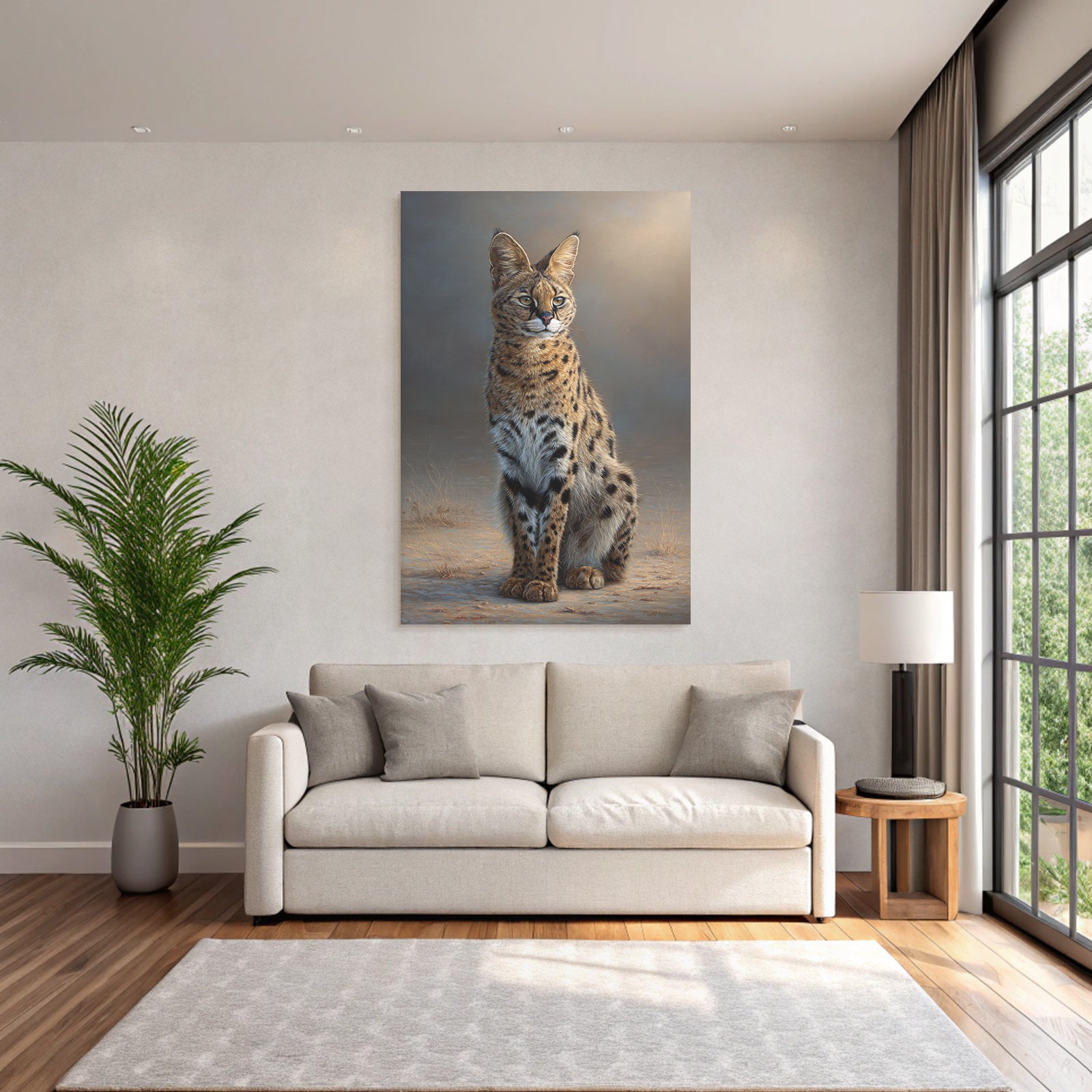 Serval Wildkatze Afrika Mit Stellen Und Grossen Ohren