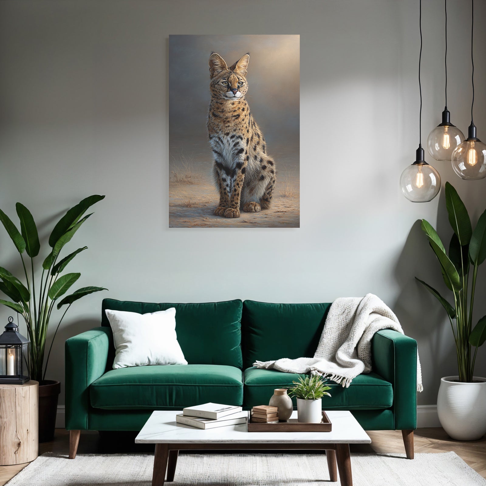 Serval Wildkatze Afrika Mit Stellen Und Grossen Ohren