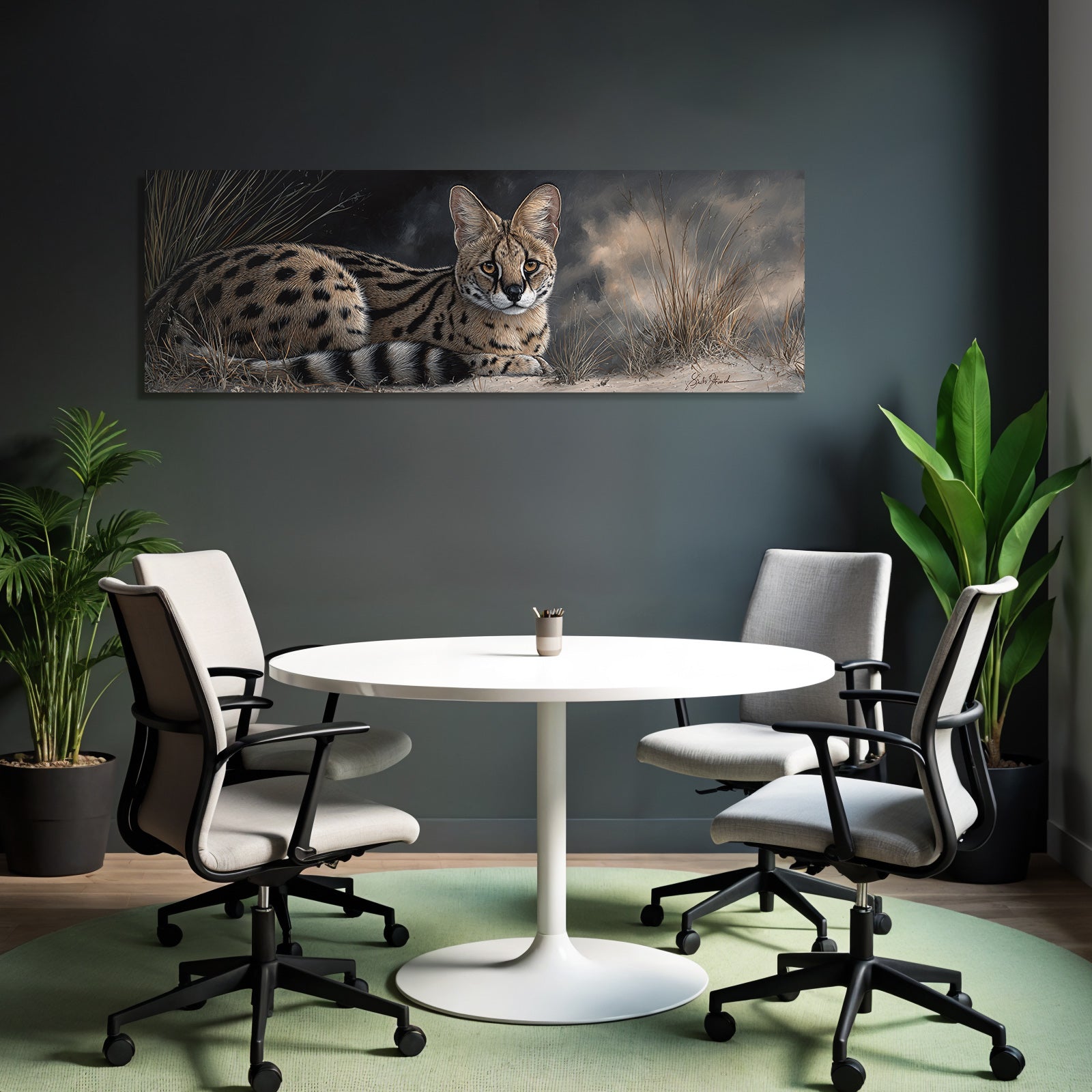Serval Wildkatze Afrika Mit Gras Und Wolkigem Himmel Rendering