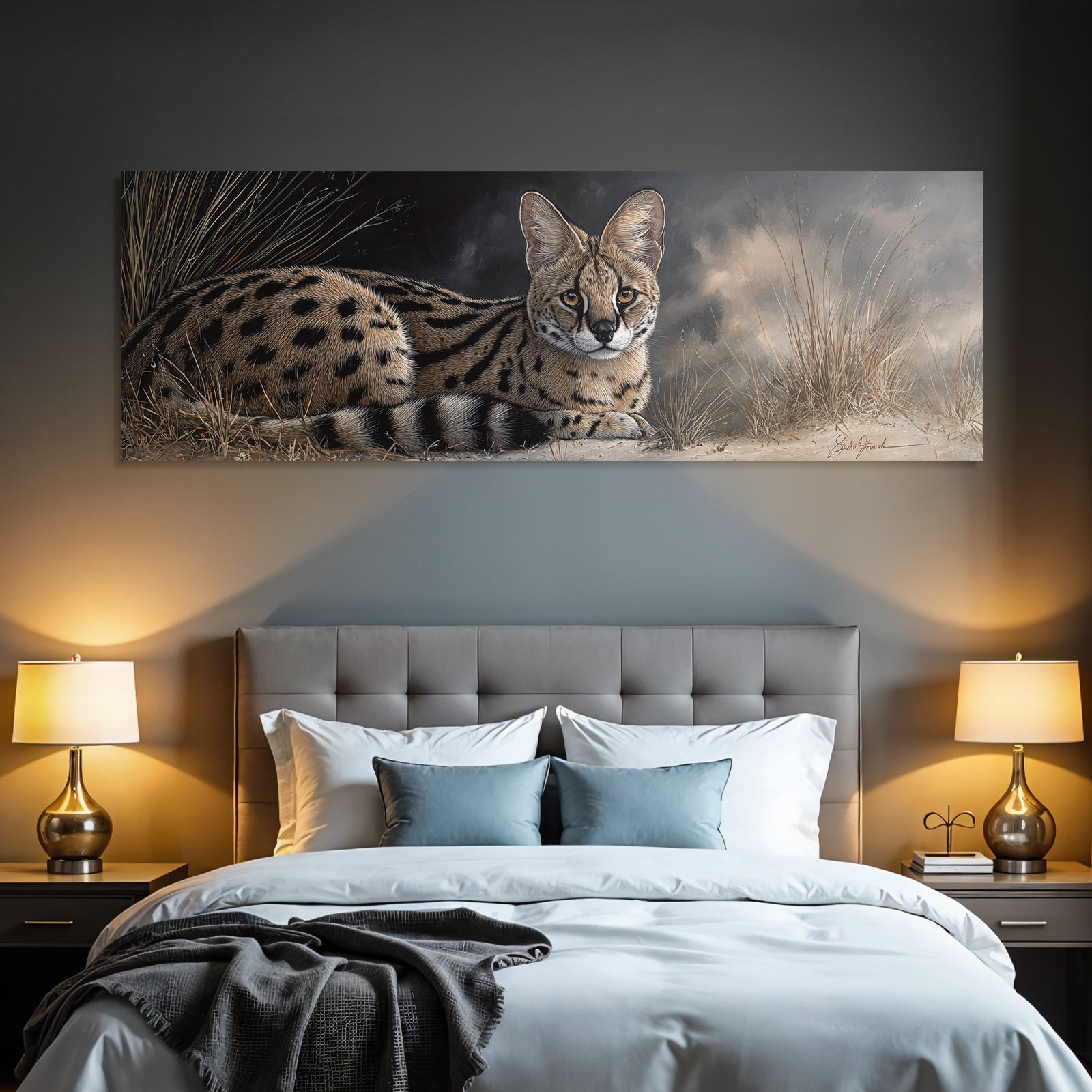 Serval Wildkatze Afrika Mit Gras Und Wolkigem Himmel Rendering