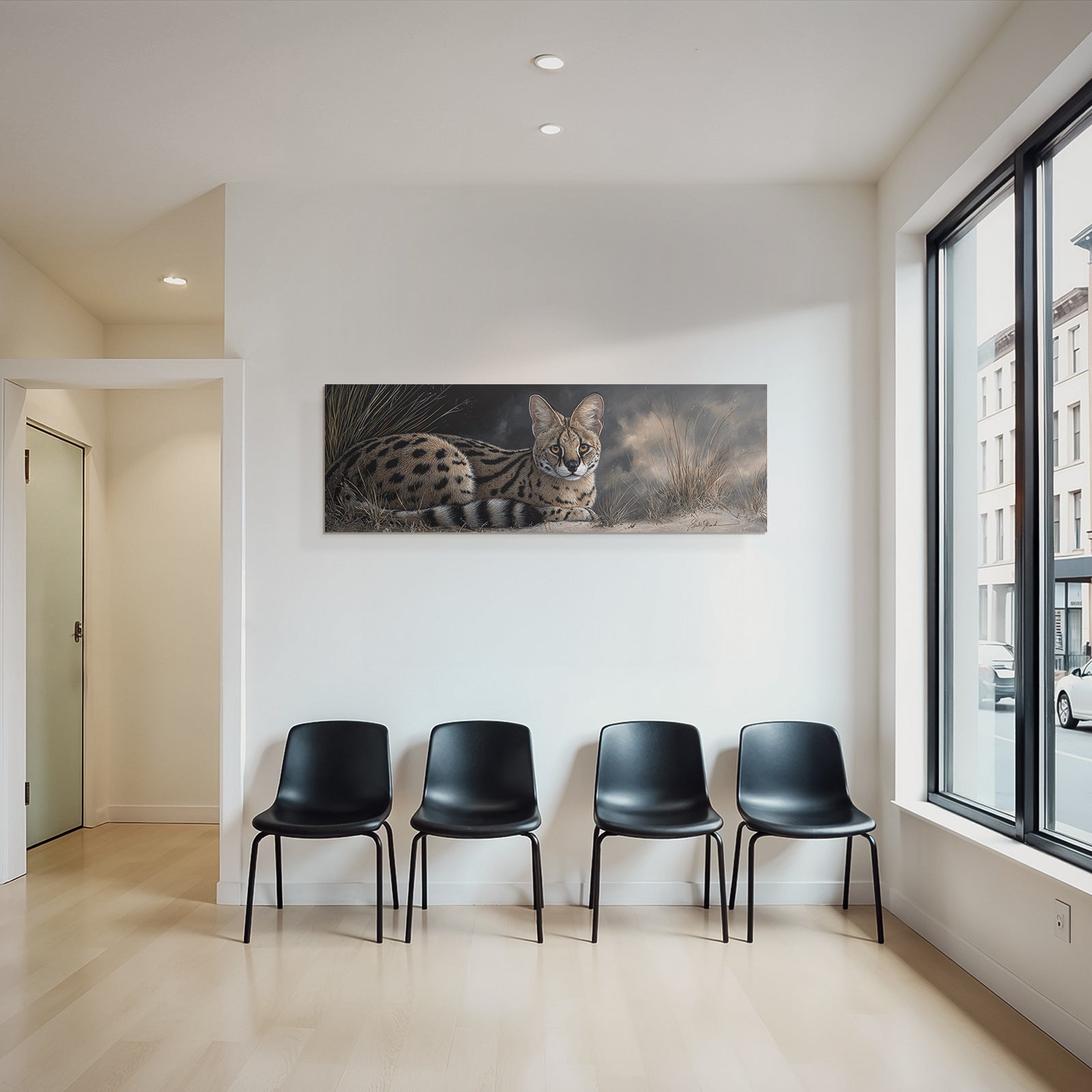 Serval Wildkatze Afrika Mit Gras Und Wolkigem Himmel Rendering