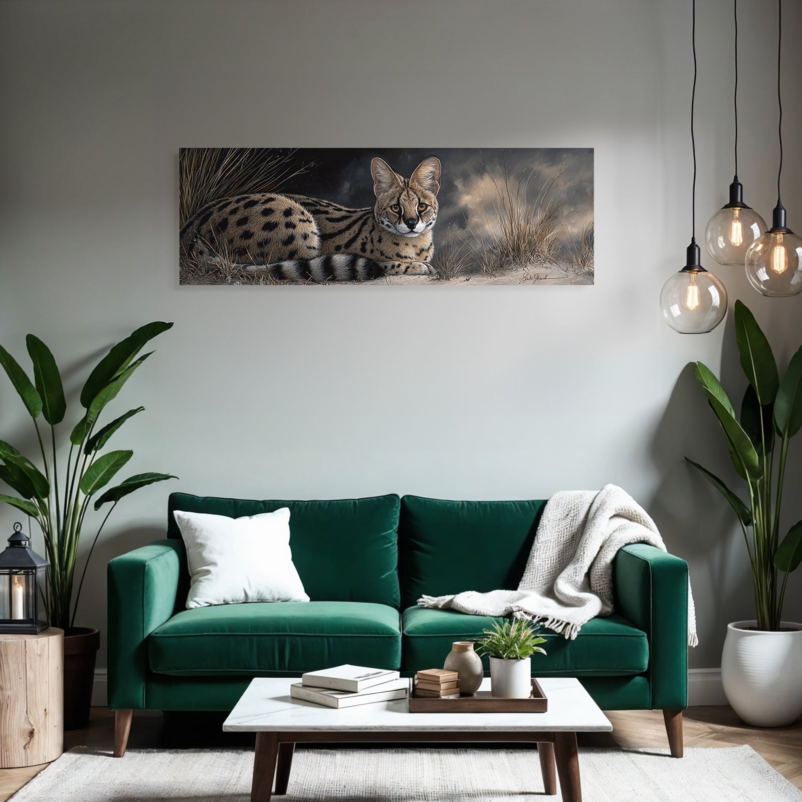 Serval Wildkatze Afrika Mit Gras Und Wolkigem Himmel Rendering