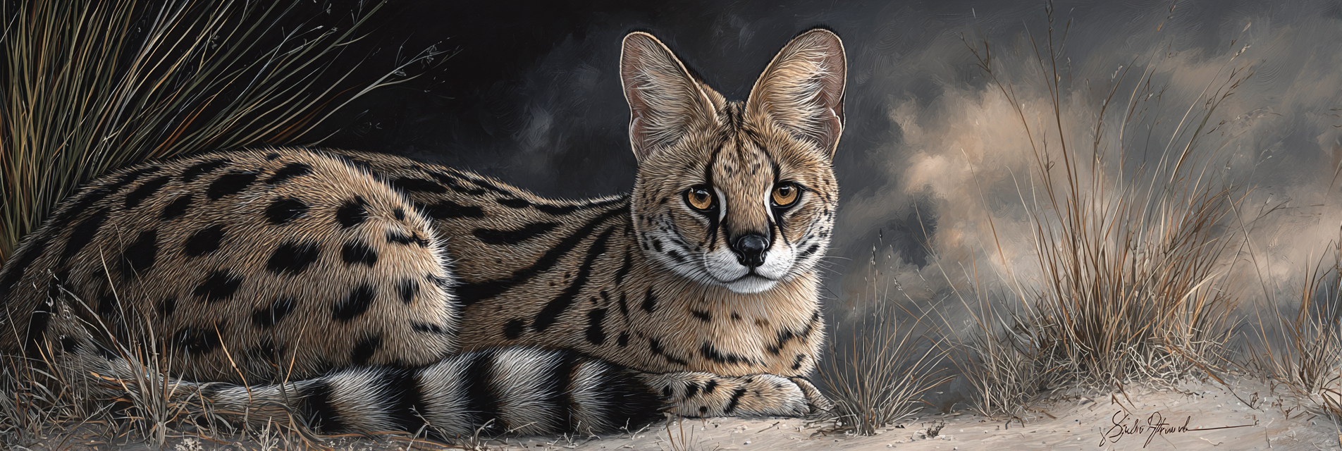 Serval Wildkatze Afrika Mit Gras Und Wolkigem Himmel Rendering | Safari und Wildtiere | Tiere