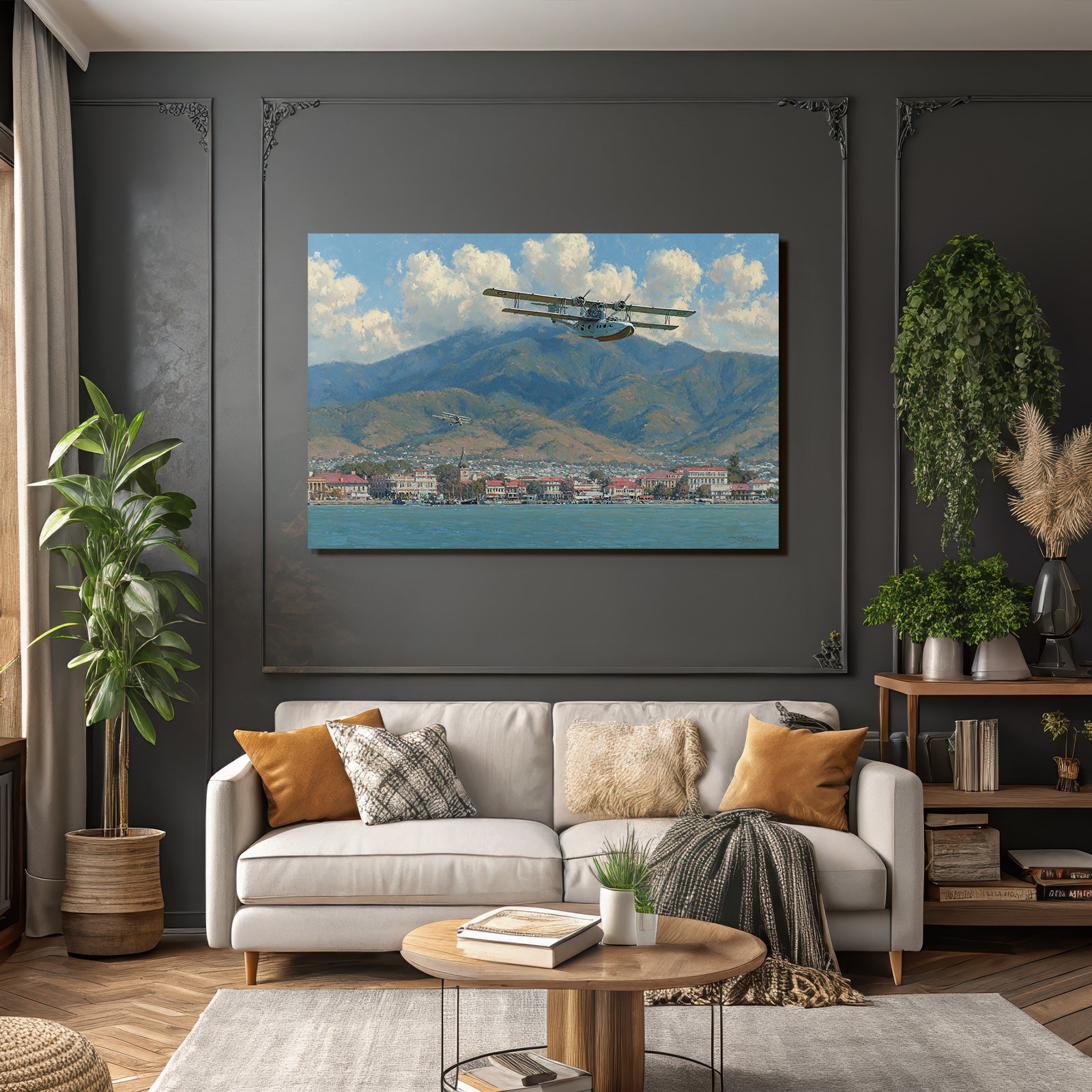 See Über Küstenstadt Mit Bergen Im Hintergrund | Flugzeuge | Mobilitaet und Technik