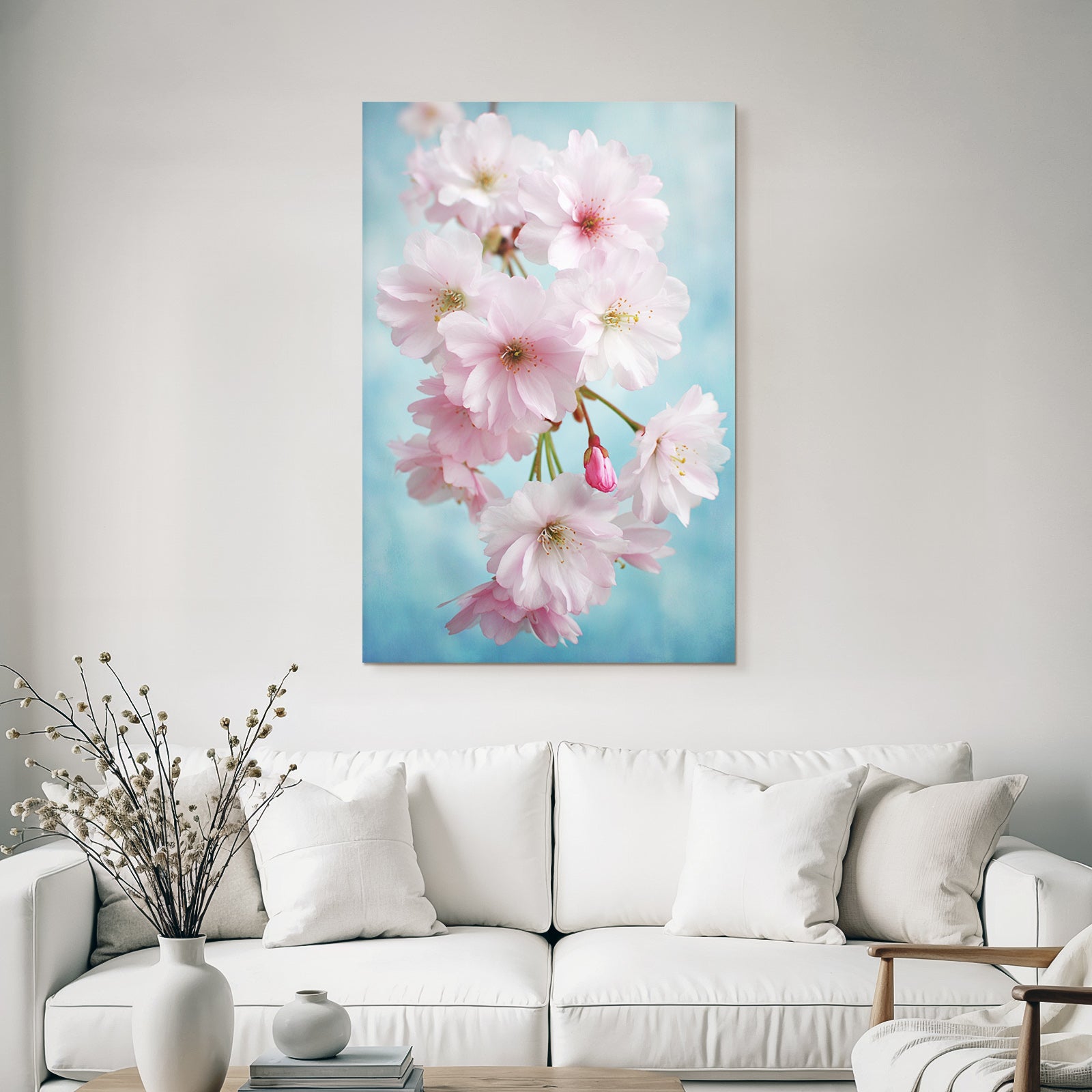 Zarte Rosige Sakura Blüten Vor Blaüm Himmel