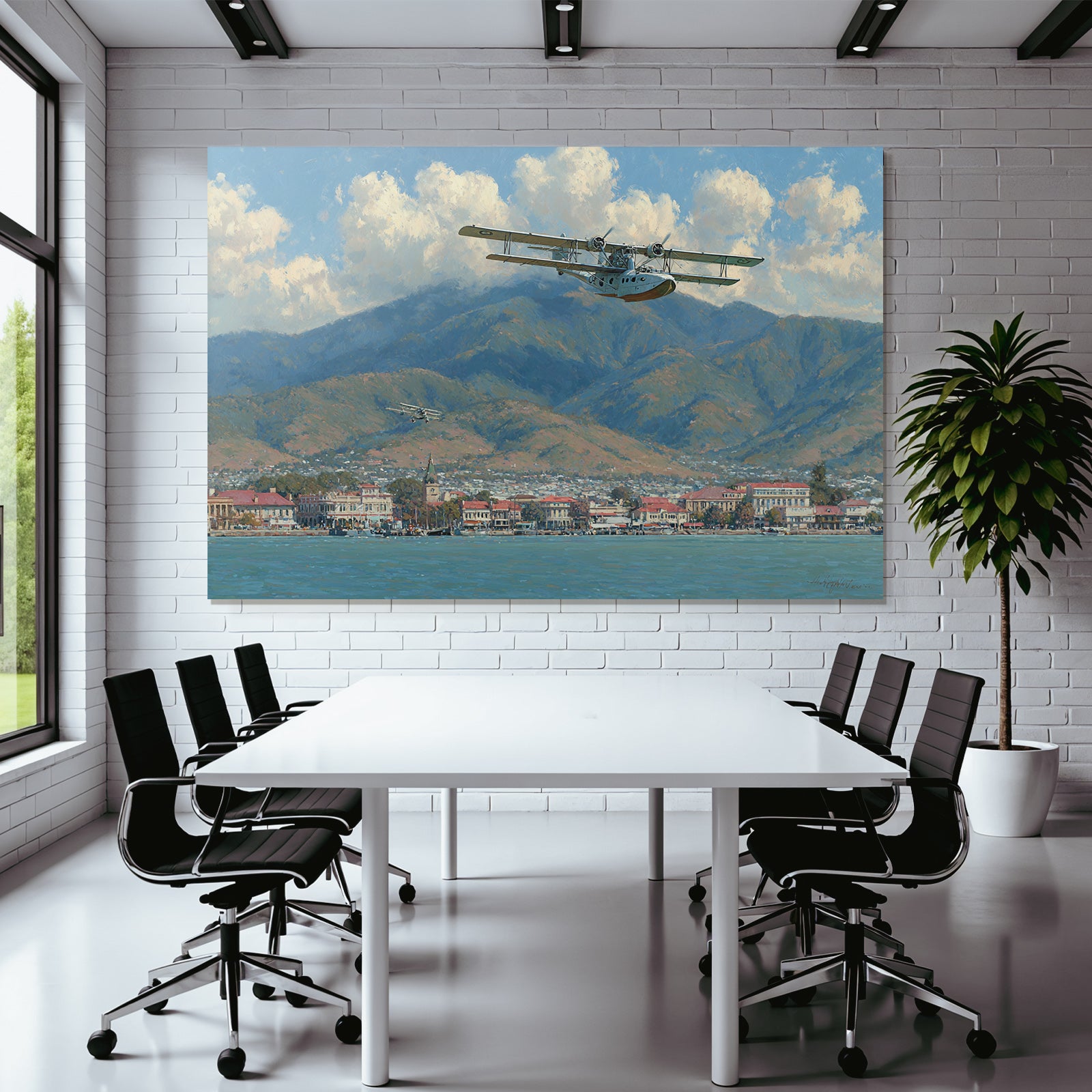 See Über Küstenstadt Mit Bergen Im Hintergrund | Flugzeuge | Mobilitaet und Technik