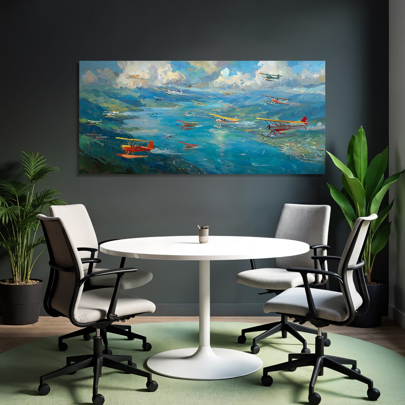 See Über Wasser Grüne Landschaft Vibrante Malerei | Flugzeuge | Mobilitaet und Technik