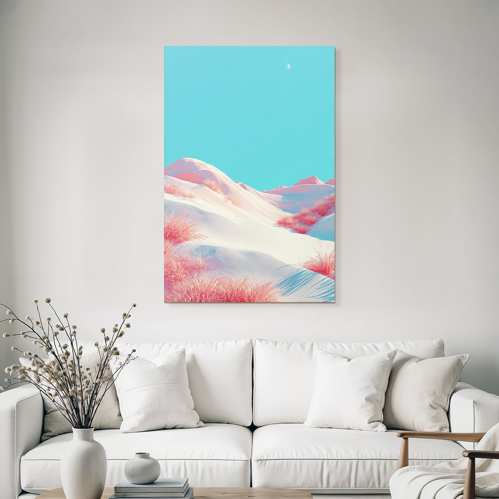 Surrealistische Hügellandschaft Mit Rosa Gras Und Michelmond | Duenen und Heide | Landschaften