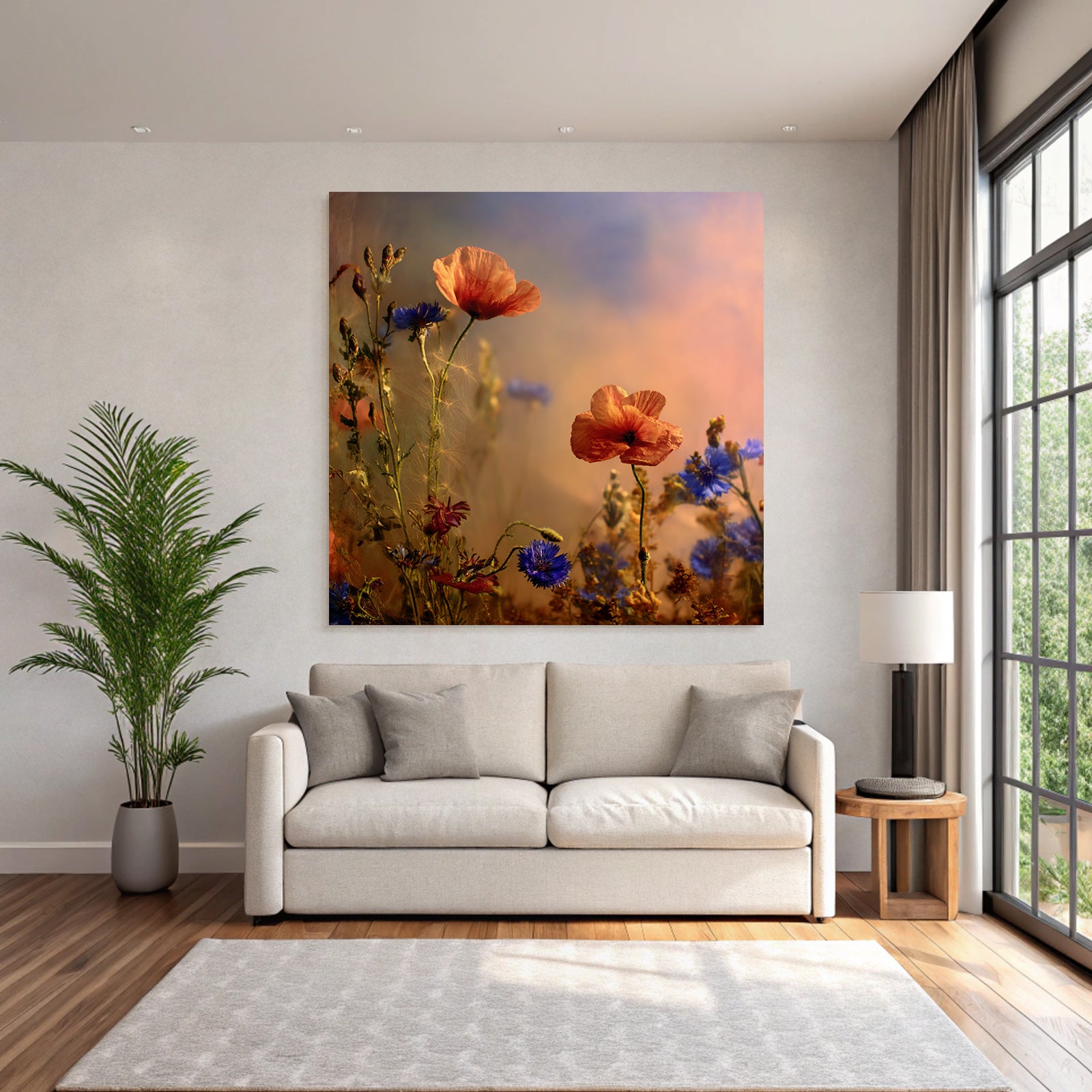 Serenes Arrangement Mit Orangen Mohn Und Blaün Korn