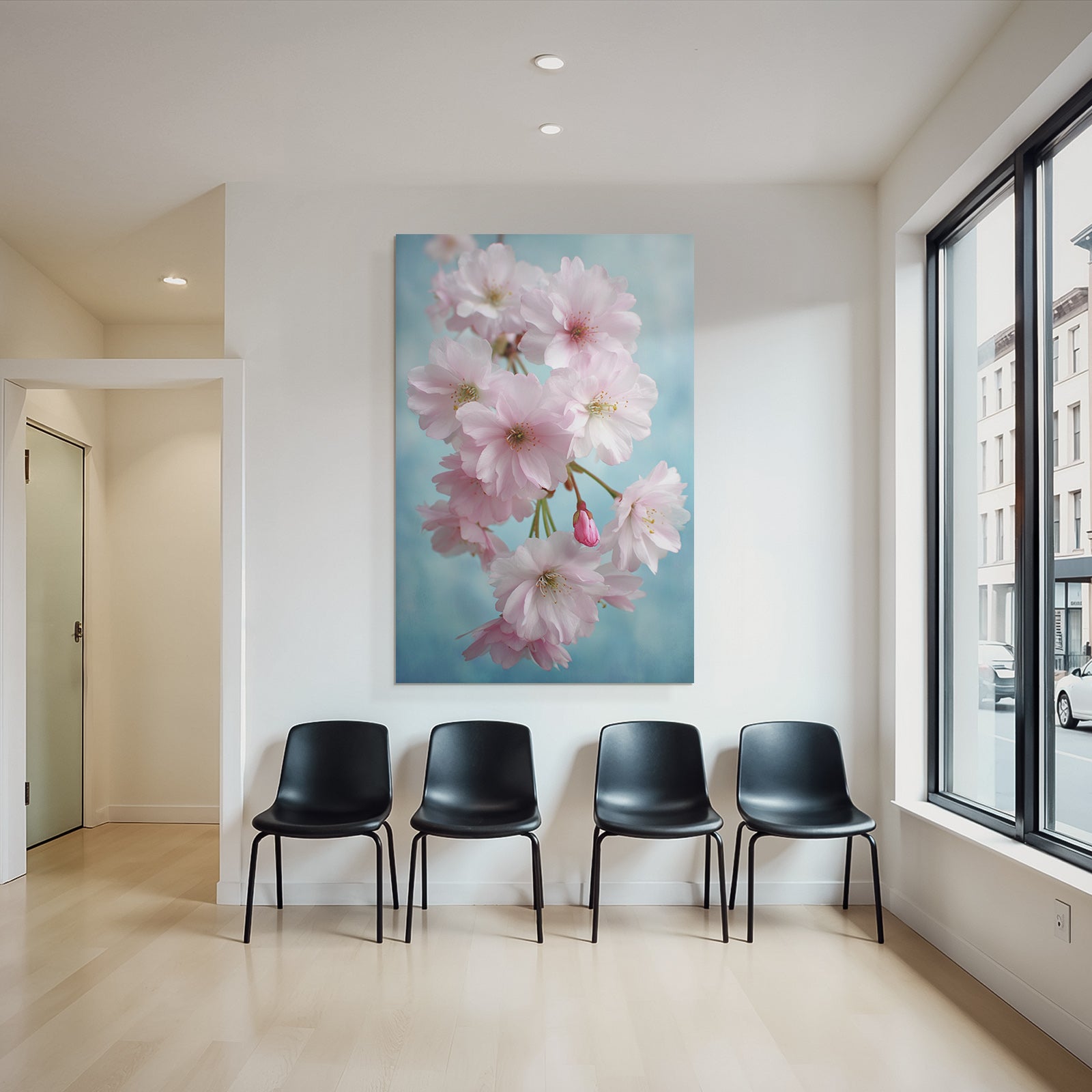 Zarte Rosige Sakura Blüten Vor Blaüm Himmel