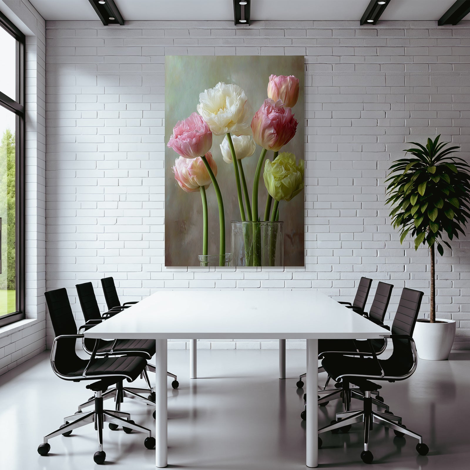 Strauss Von Zarten Frühlings Tulpen In Glasvasen