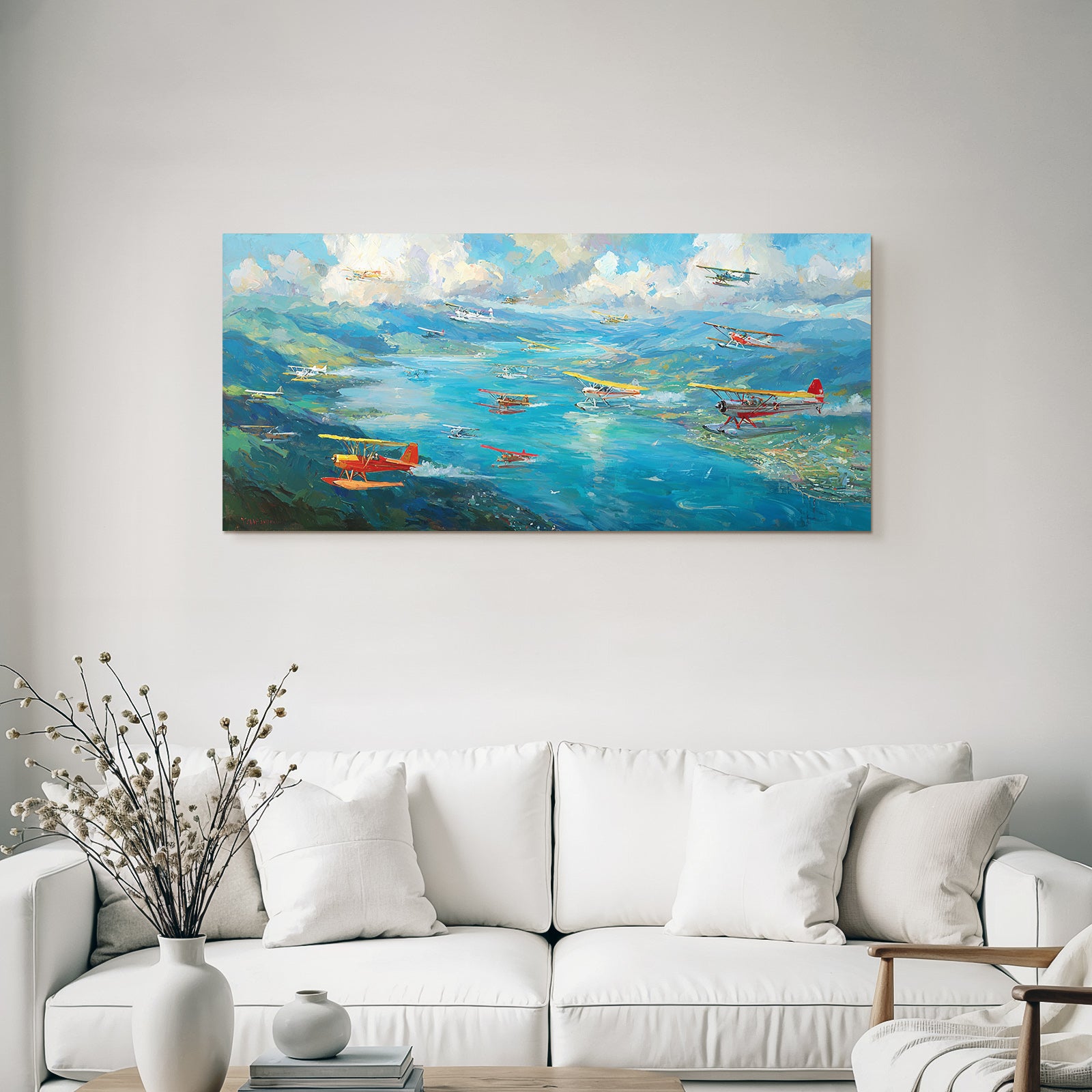 See Über Wasser Grüne Landschaft Vibrante Malerei | Flugzeuge | Mobilitaet und Technik