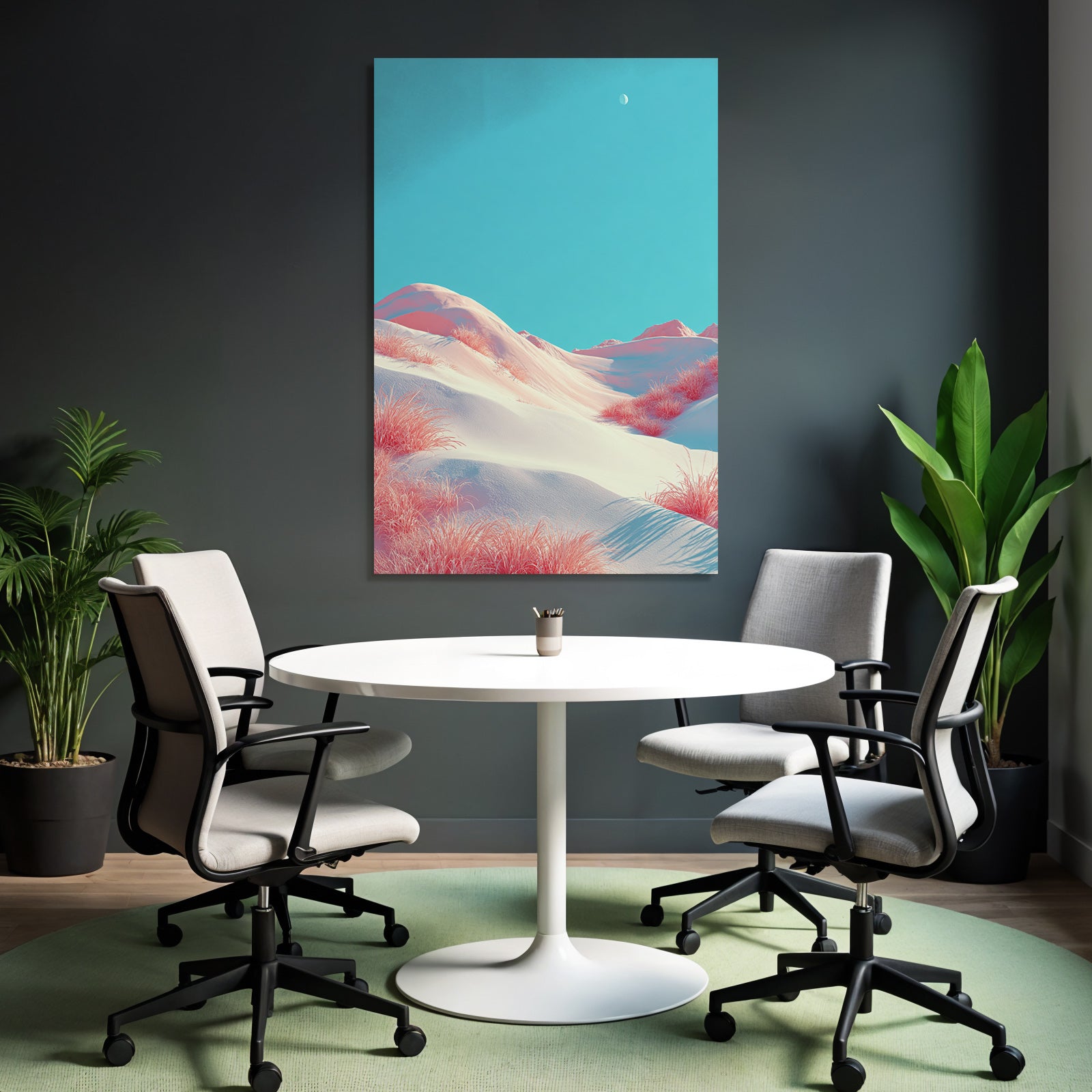 Surrealistische Hügellandschaft Mit Rosa Gras Und Michelmond | Duenen und Heide | Landschaften