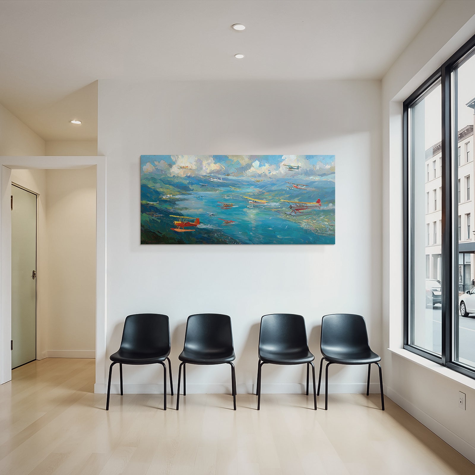 See Über Wasser Grüne Landschaft Vibrante Malerei | Flugzeuge | Mobilitaet und Technik