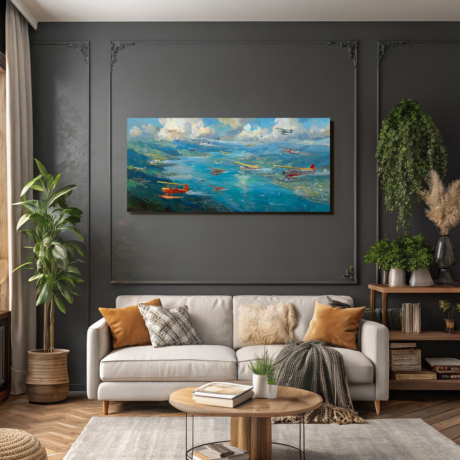 See Über Wasser Grüne Landschaft Vibrante Malerei | Flugzeuge | Mobilitaet und Technik