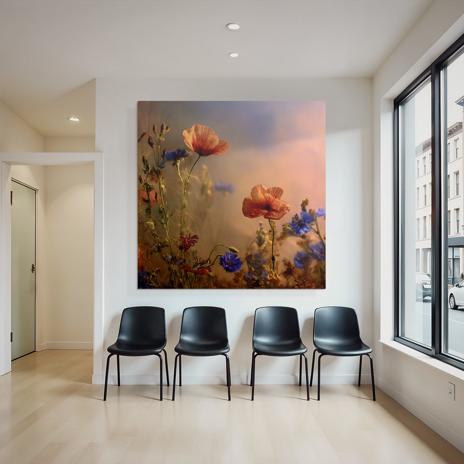 Serenes Arrangement Mit Orangen Mohn Und Blaün Korn