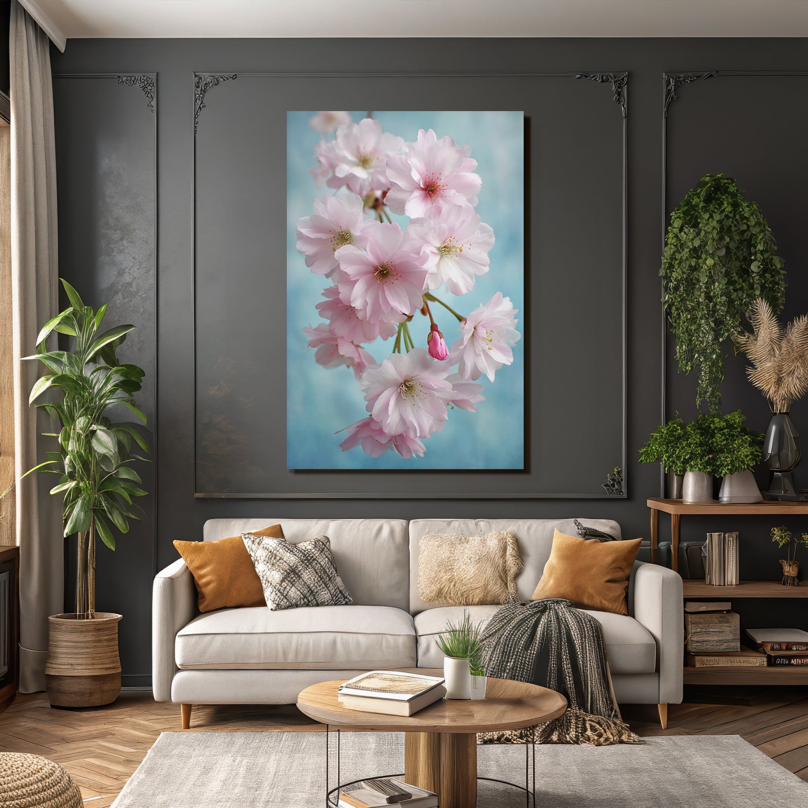 Zarte Rosige Sakura Blüten Vor Blaüm Himmel