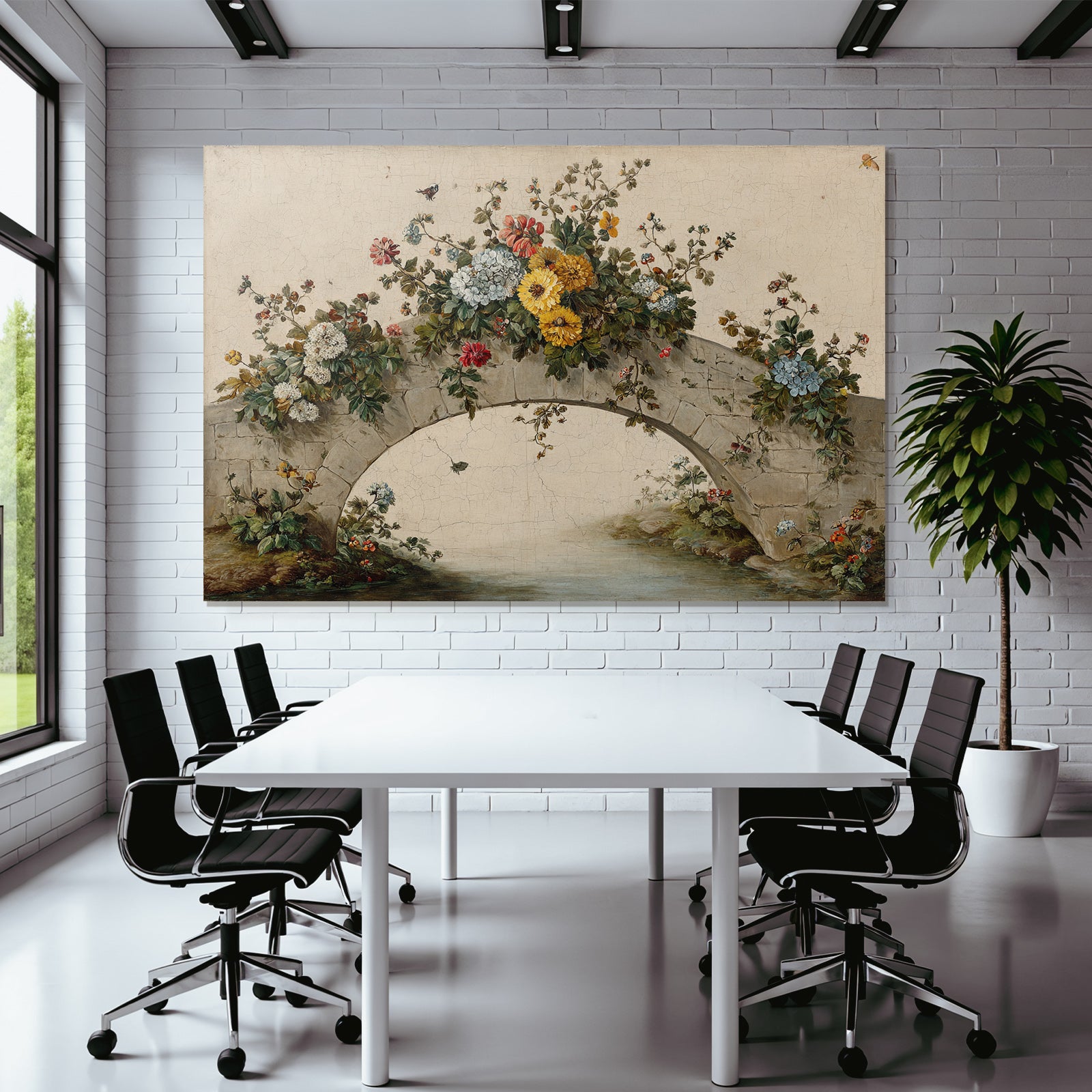 Stone Bridge with Colorful Bees and Reflecting Water