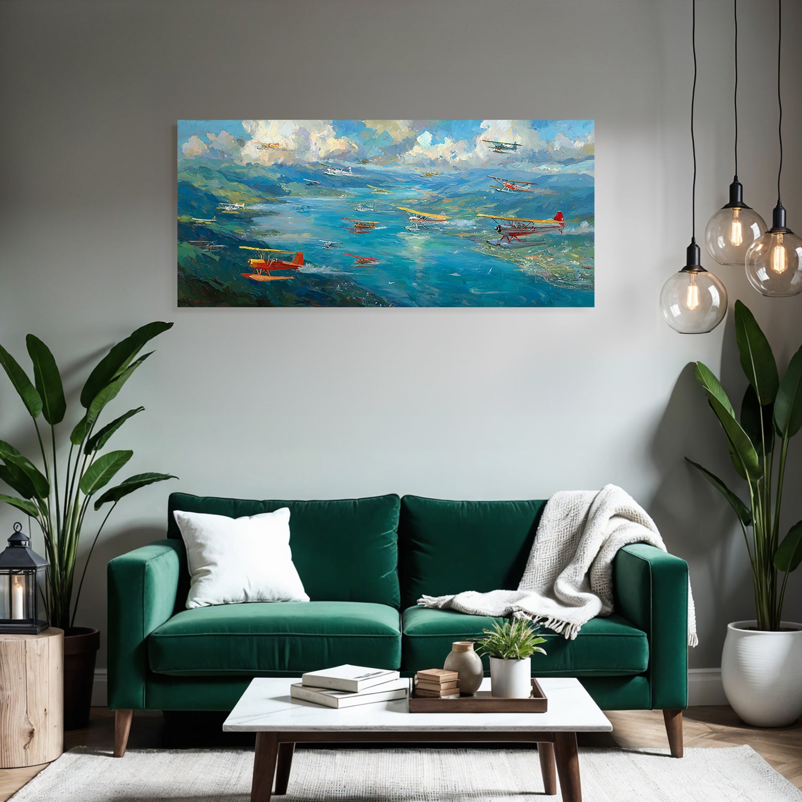 See Über Wasser Grüne Landschaft Vibrante Malerei | Flugzeuge | Mobilitaet und Technik