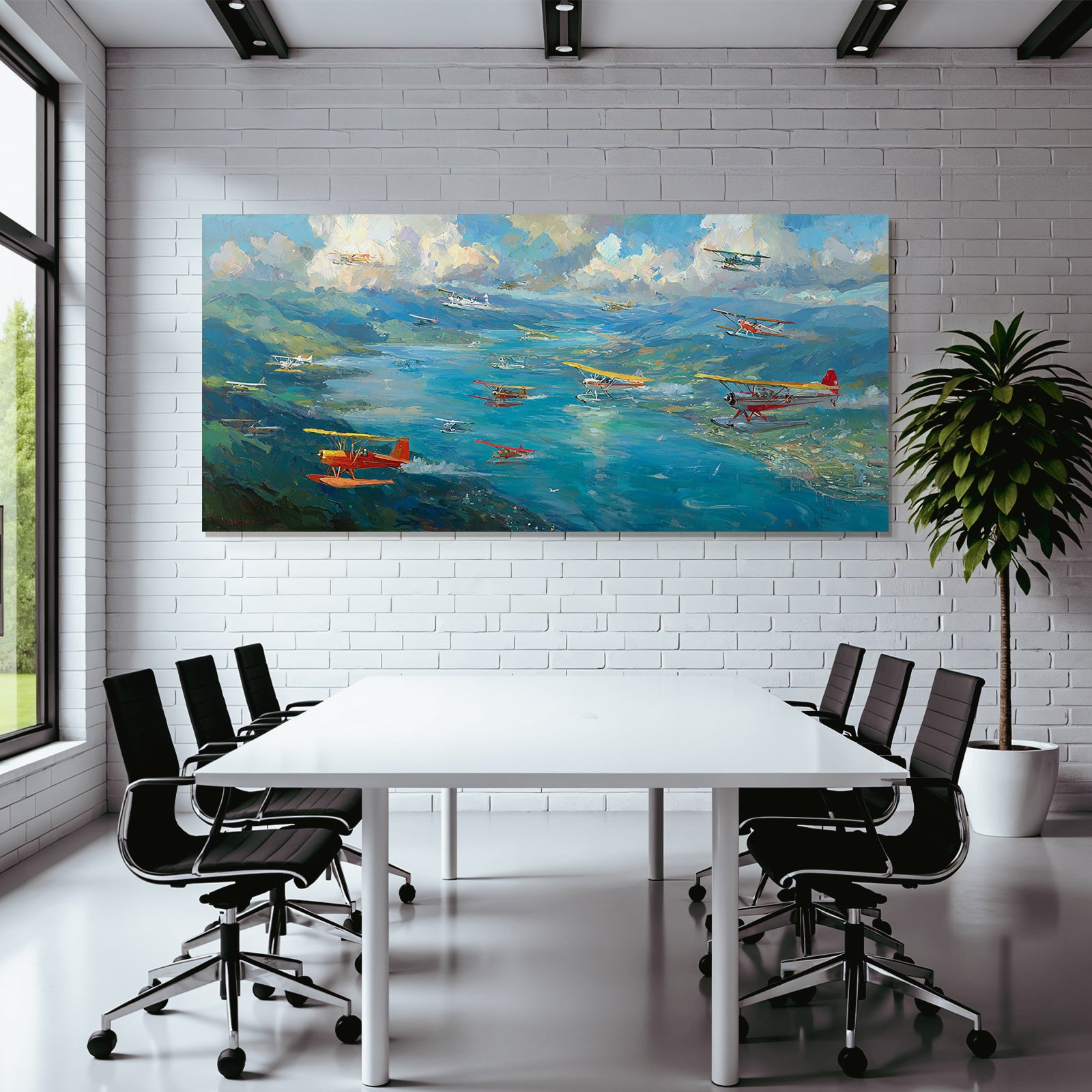 See Über Wasser Grüne Landschaft Vibrante Malerei | Flugzeuge | Mobilitaet und Technik