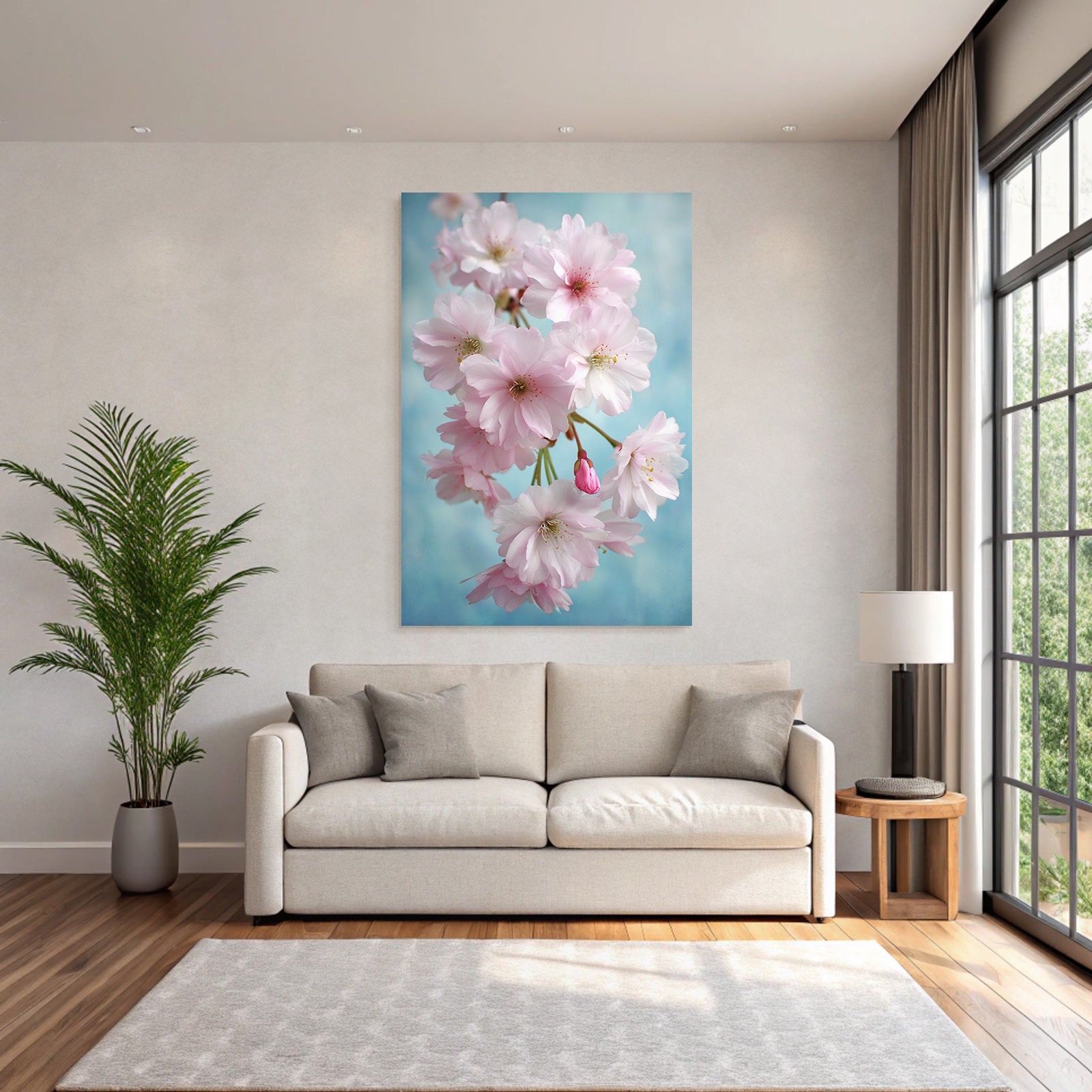 Zarte Rosige Sakura Blüten Vor Blaüm Himmel