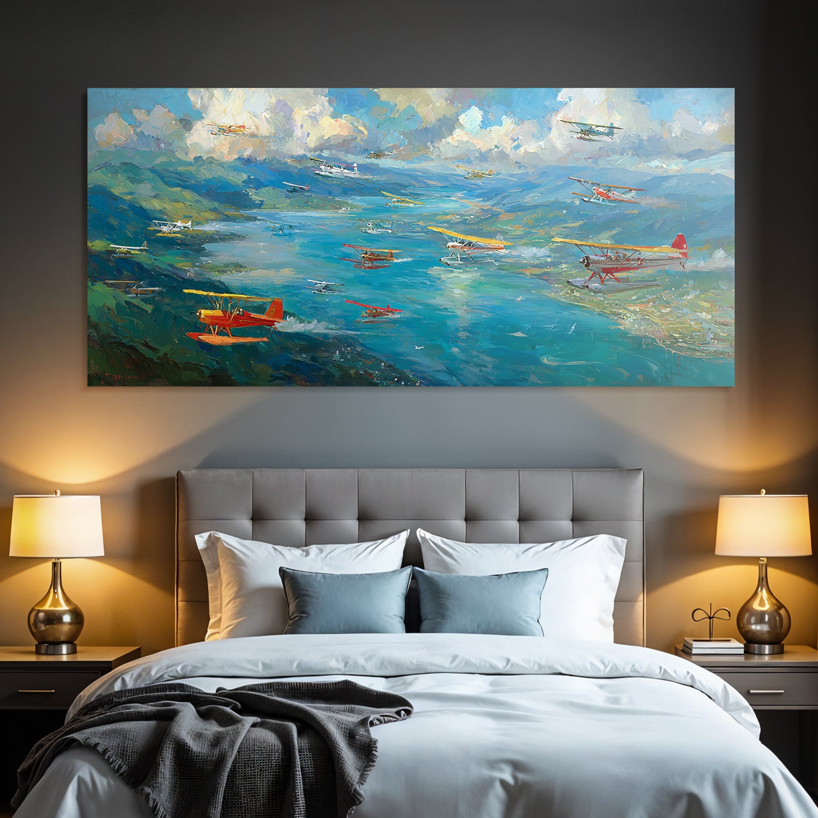 See Über Wasser Grüne Landschaft Vibrante Malerei | Flugzeuge | Mobilitaet und Technik