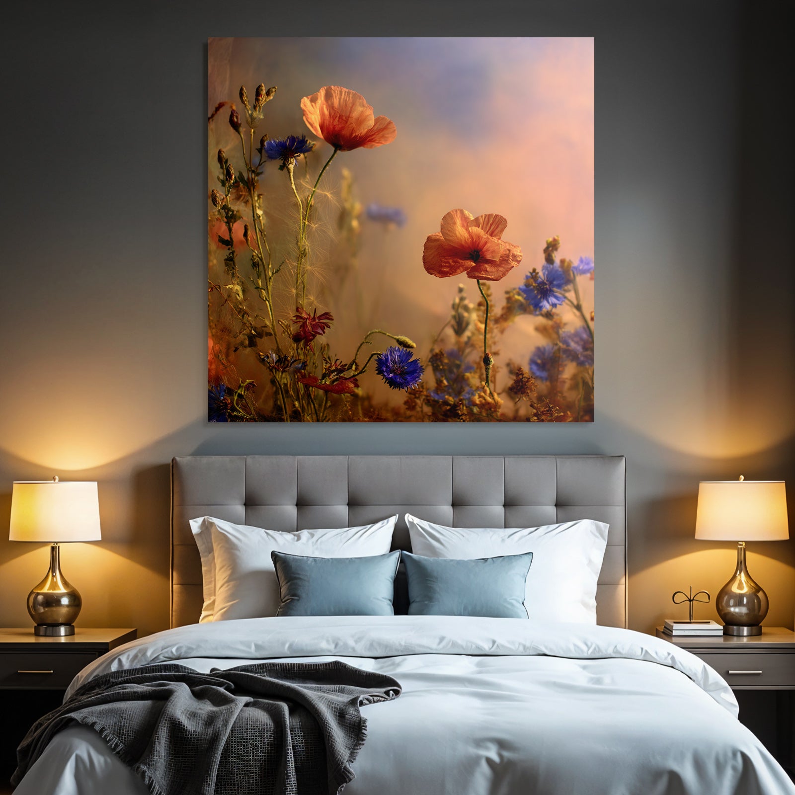 Serenes Arrangement Mit Orangen Mohn Und Blaün Korn