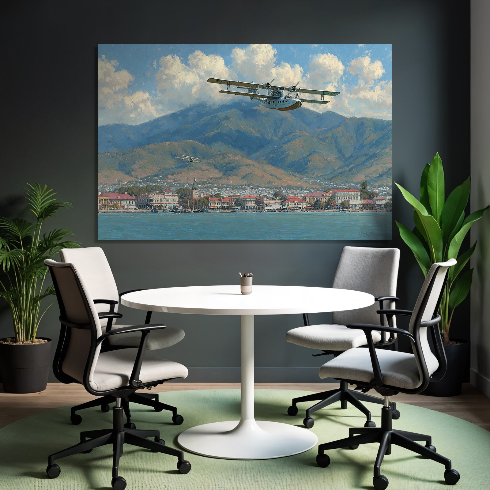 See Über Küstenstadt Mit Bergen Im Hintergrund | Flugzeuge | Mobilitaet und Technik