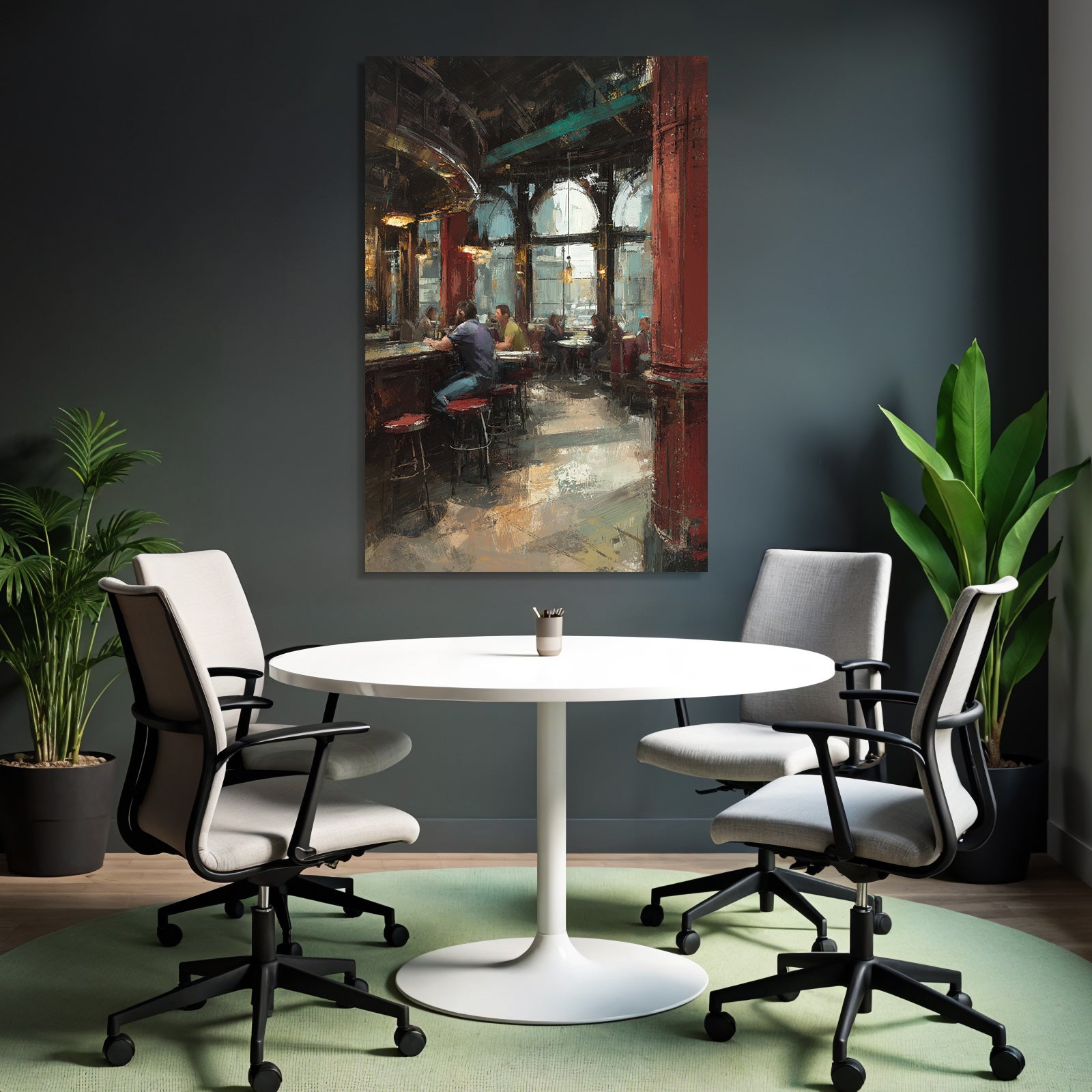 Busy interior view of a bar or cafe with a warm atmosphere
